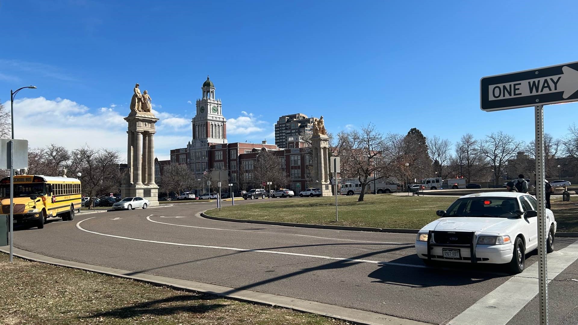 Denver Police said two adults were injured in a shooting that was reported at East High School Wednesday morning.