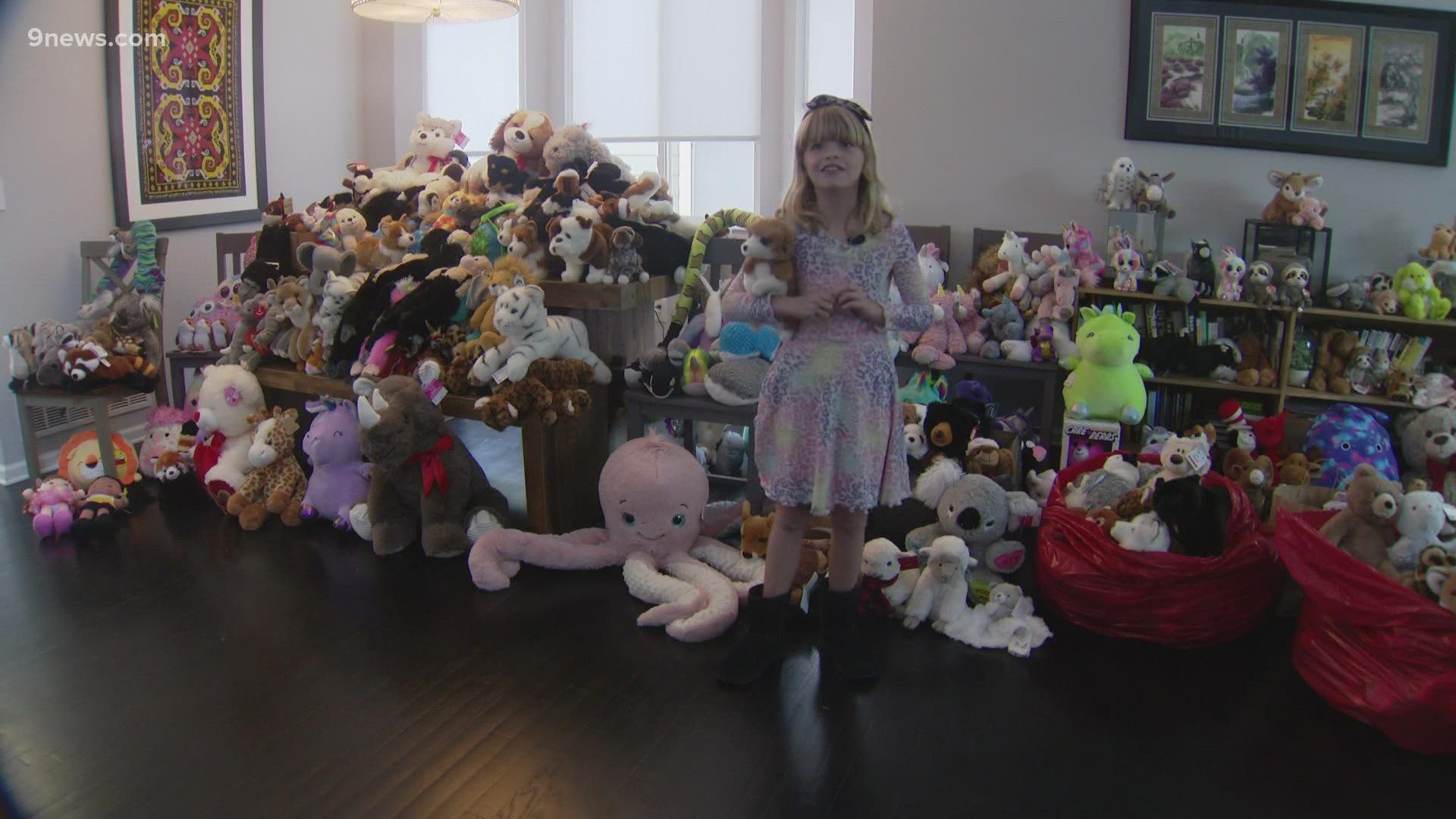 Third grader Libby Latham and her family evacuated during the Marshall Fire. Saturday, she collected and gave out hundreds of stuffed animals to survivors.