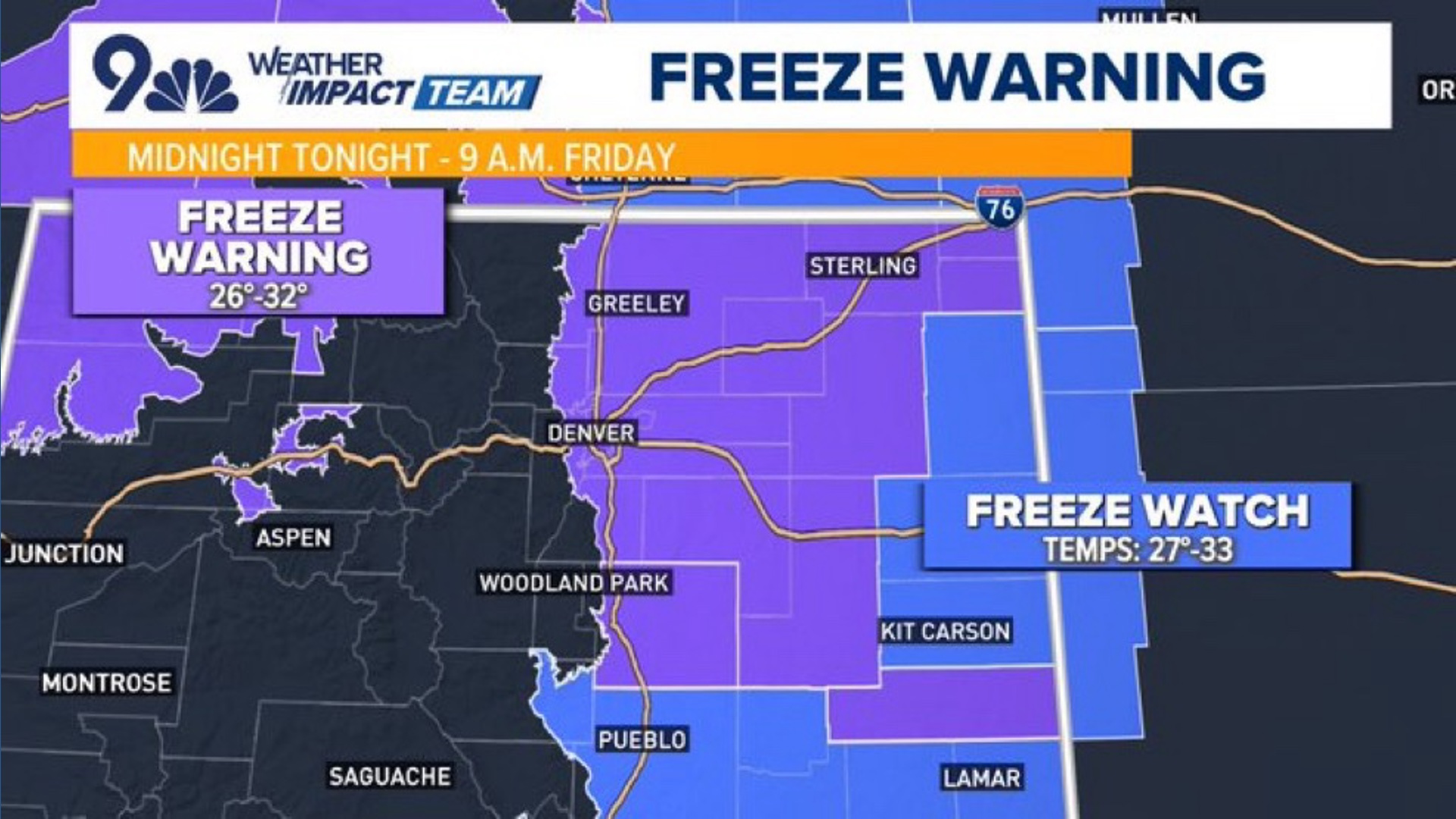 Denver Collins Freeze Warning issued for Denver, Fort Collins, Boulder, northeastern ...