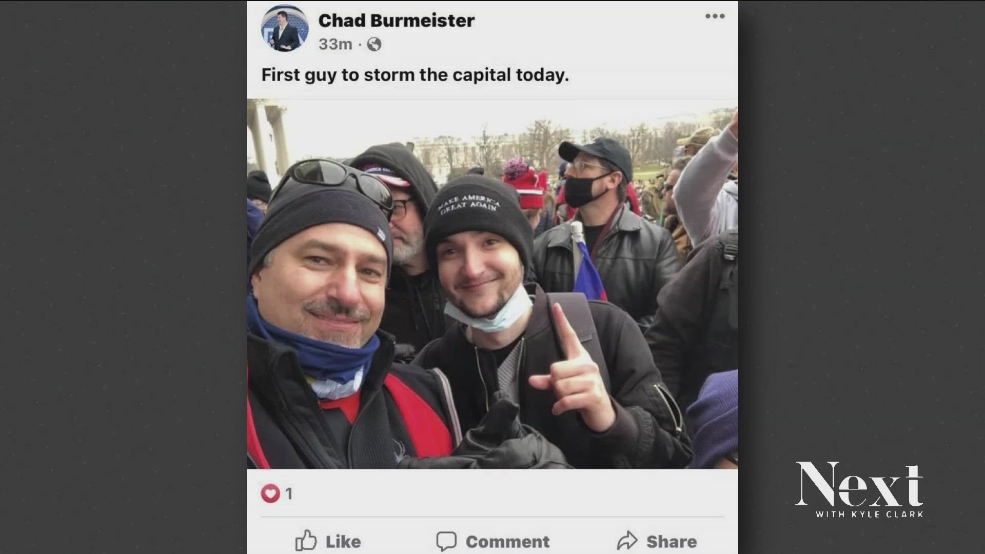 The photo of Chad Burmeister and now-arrested Kenneth Shulz was noted by the Feds in a court filing to have helped identify Shulz's presence at the Capitol on Jan. 6