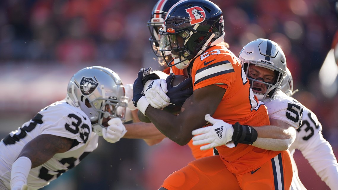 A Salute to Service towel is shown before an NFL football game between the Denver  Broncos and the Las Vegas Raiders in Denver, Sunday, Nov. 20, 2022. (AP  Photo/Jack Dempsey Stock Photo 