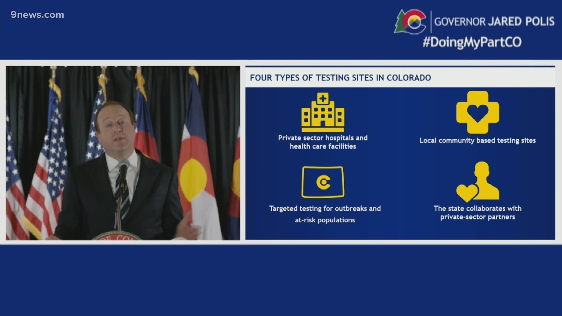 The governor said Colorado is aiming to bolster its testing and has launched a website to help track outbreaks of the novel coronavirus.