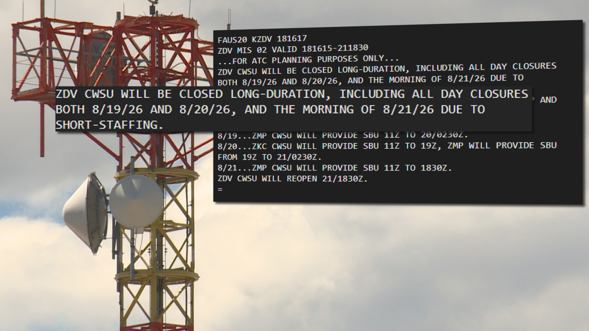 Weather unit guiding planes through Colorado skies was closed for parts of 3 days due to short-staffing, documents show