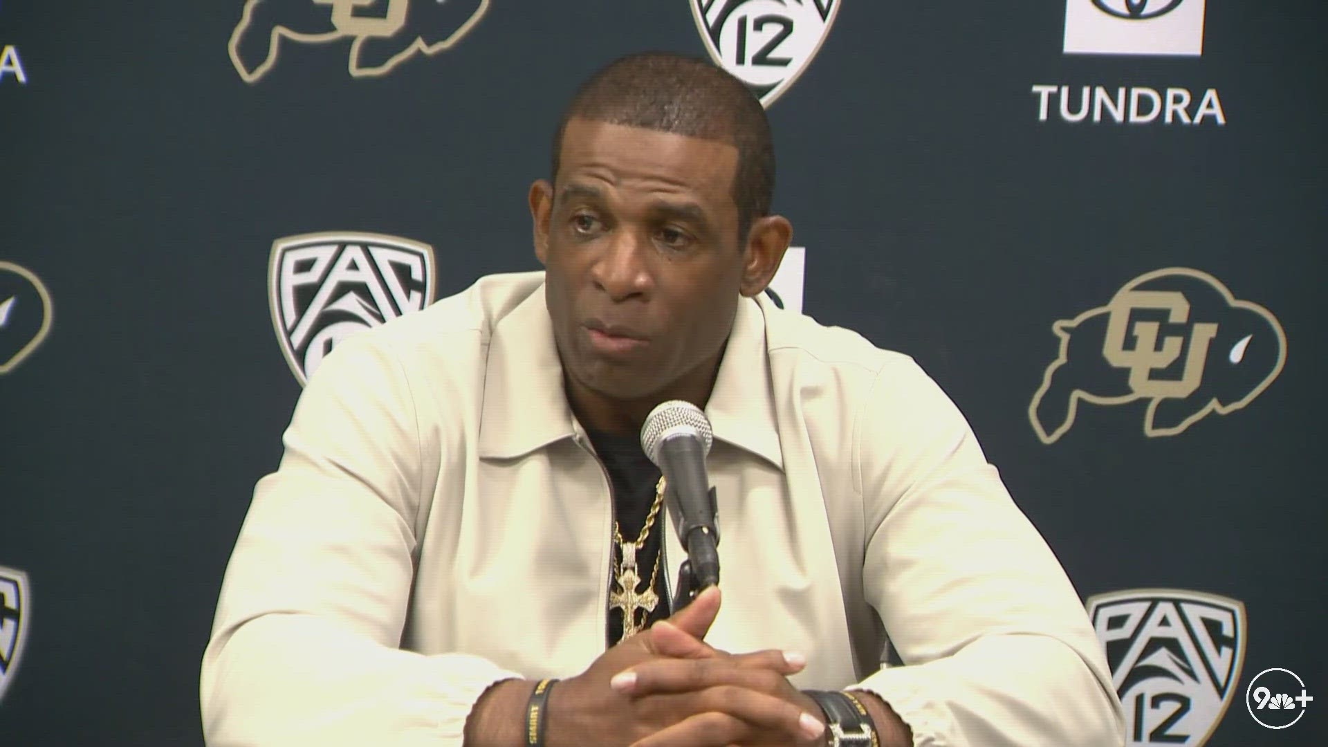 Colorado football head coach Deion Sanders delivers postgame press conference after loss to UCLA Bruins in Pasadena.