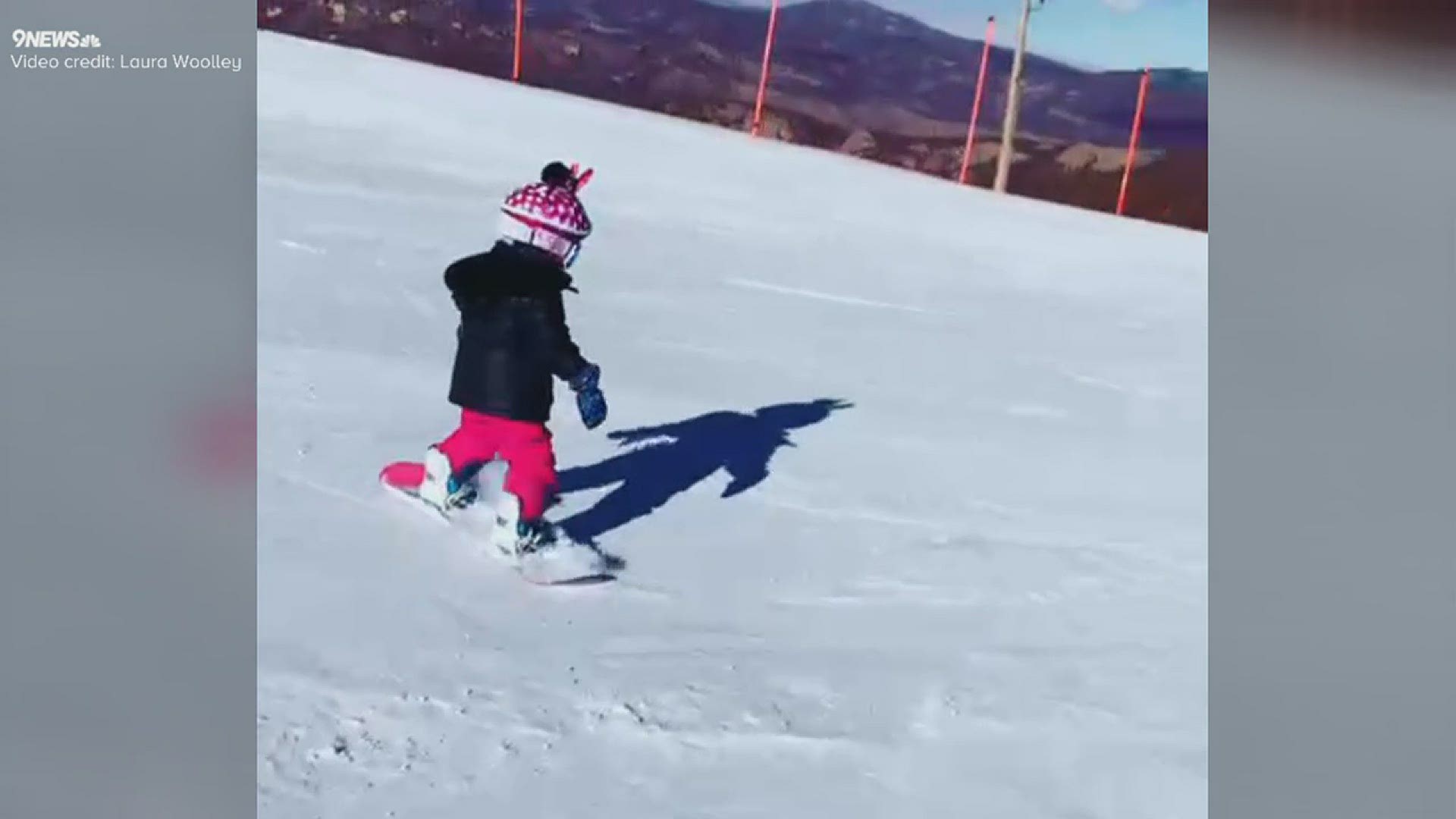 notice Veil Regan Colorado toddler's first-day snowboarding | 9news.com