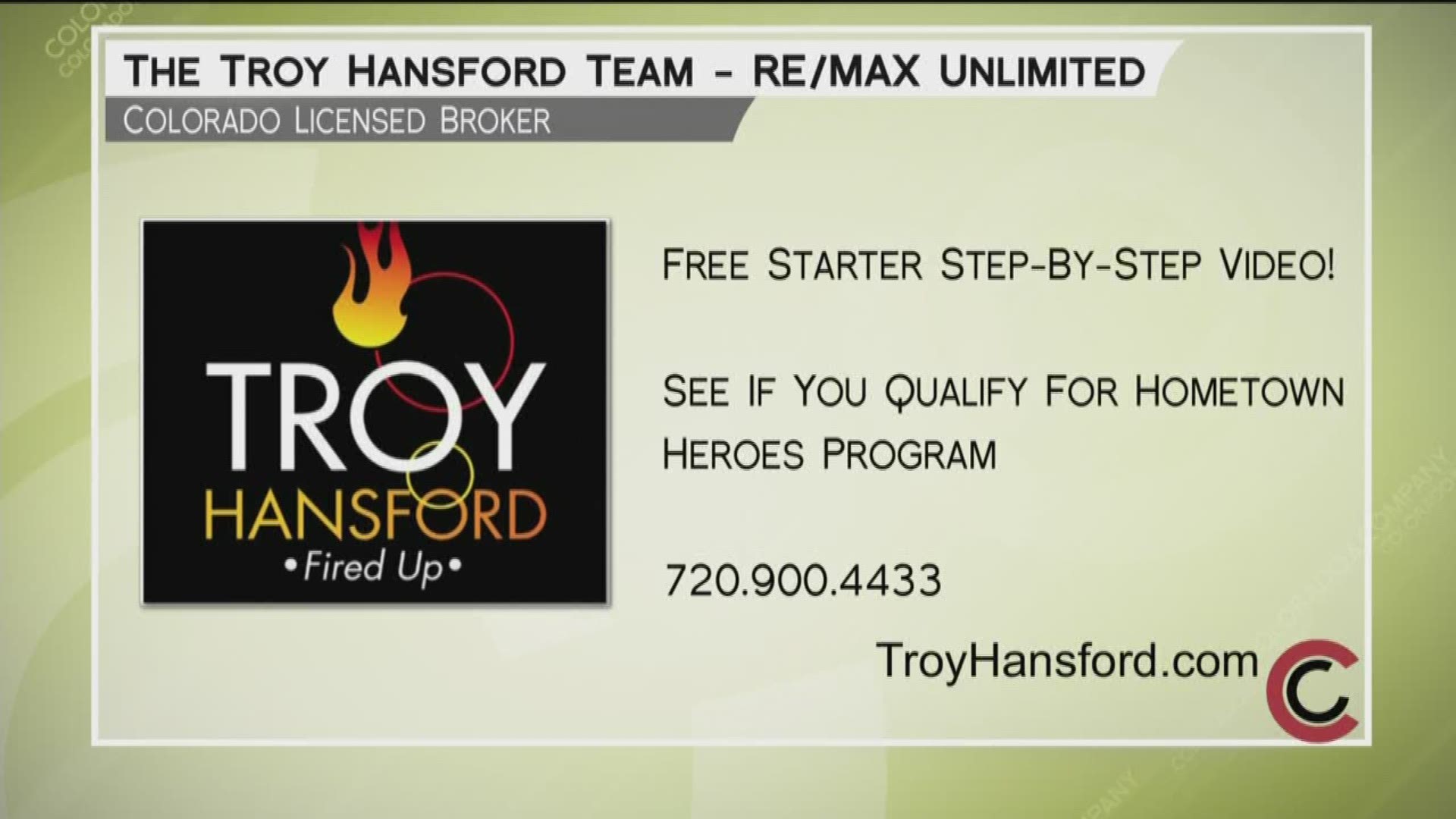 Let the Troy Hansford team ignite your real estate plans into action. Call 720.900.4433 or visit TroyHansford.com to get started.