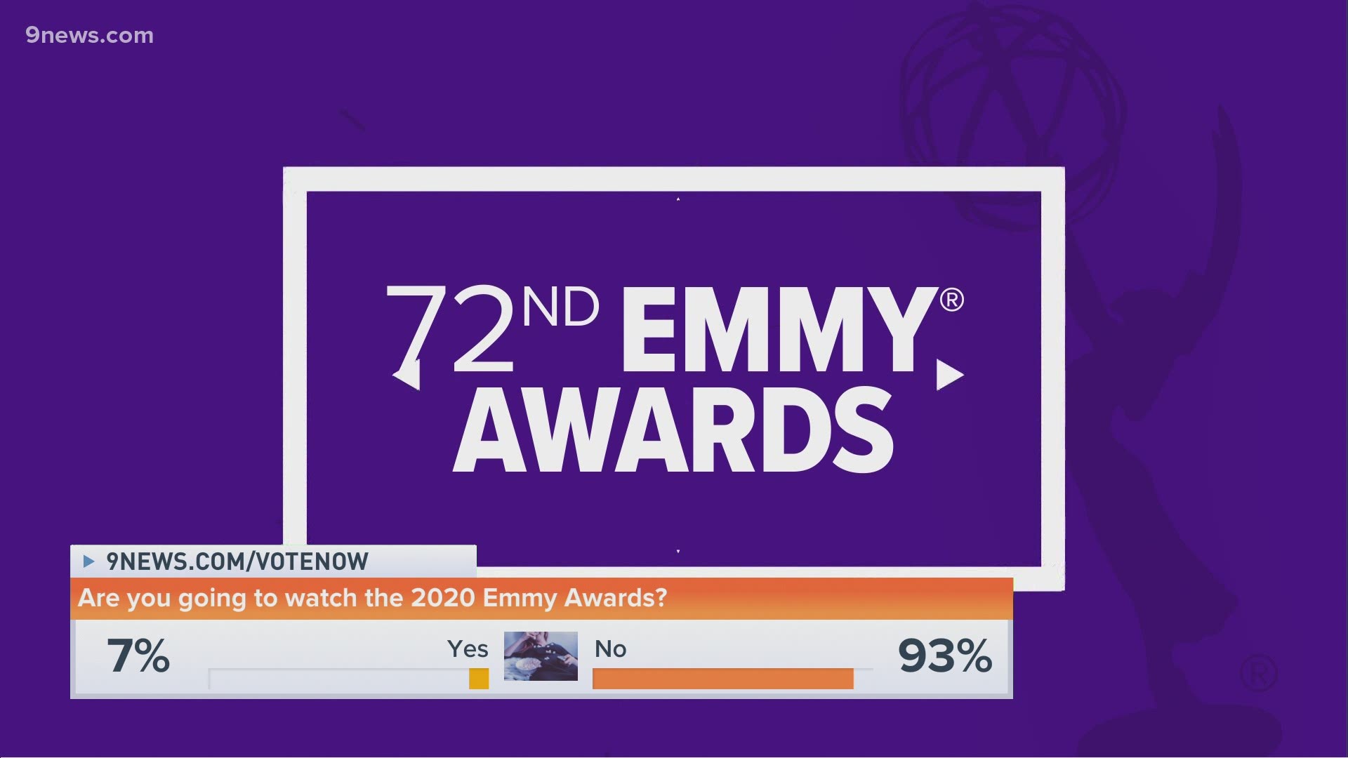 The 2020 Emmy Awards ceremony is Sunday night, and it's going virtual this year. Let us know if you'll be watching at 9news.com/votenow.