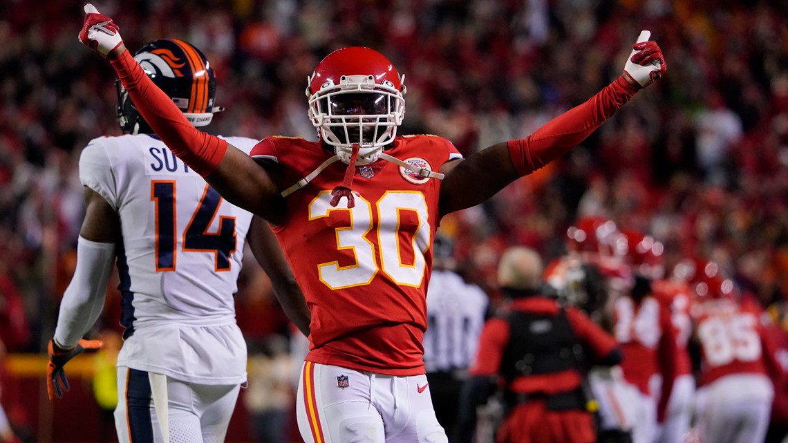 Denver Broncos cornerback Pat Surtain II during the first half an NFL  football game against the Kansas City Chiefs, Sunday, Dec. 5, 2021 in  Kansas City, Mo. (AP Photo/Reed Hoffmann Stock Photo 