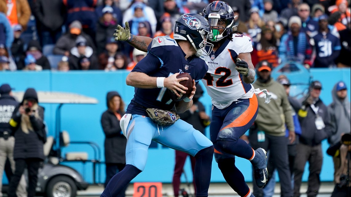 A dog wears the jersey of Denver Broncos outside linebacker Von Miller  before an NFL football game against the Tennessee Titans Sunday, Oct. 13,  2019, in Denver. (AP Photo/David Zalubowski Stock Photo 