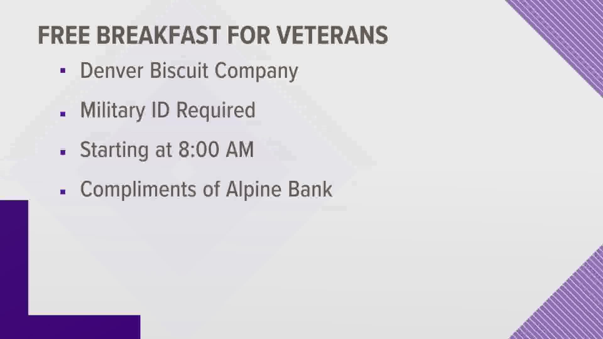 Here is a list of locations offering deals for veterans and active-duty military members Friday, Nov. 11.
