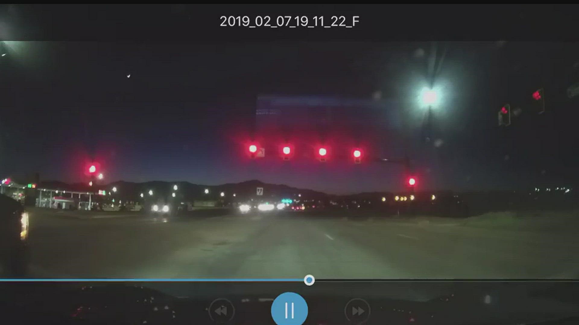 Dashcam video in Colorado Springs shows a fireball streaking across the night sky (Courtesy Brittany Dawn Leeling).