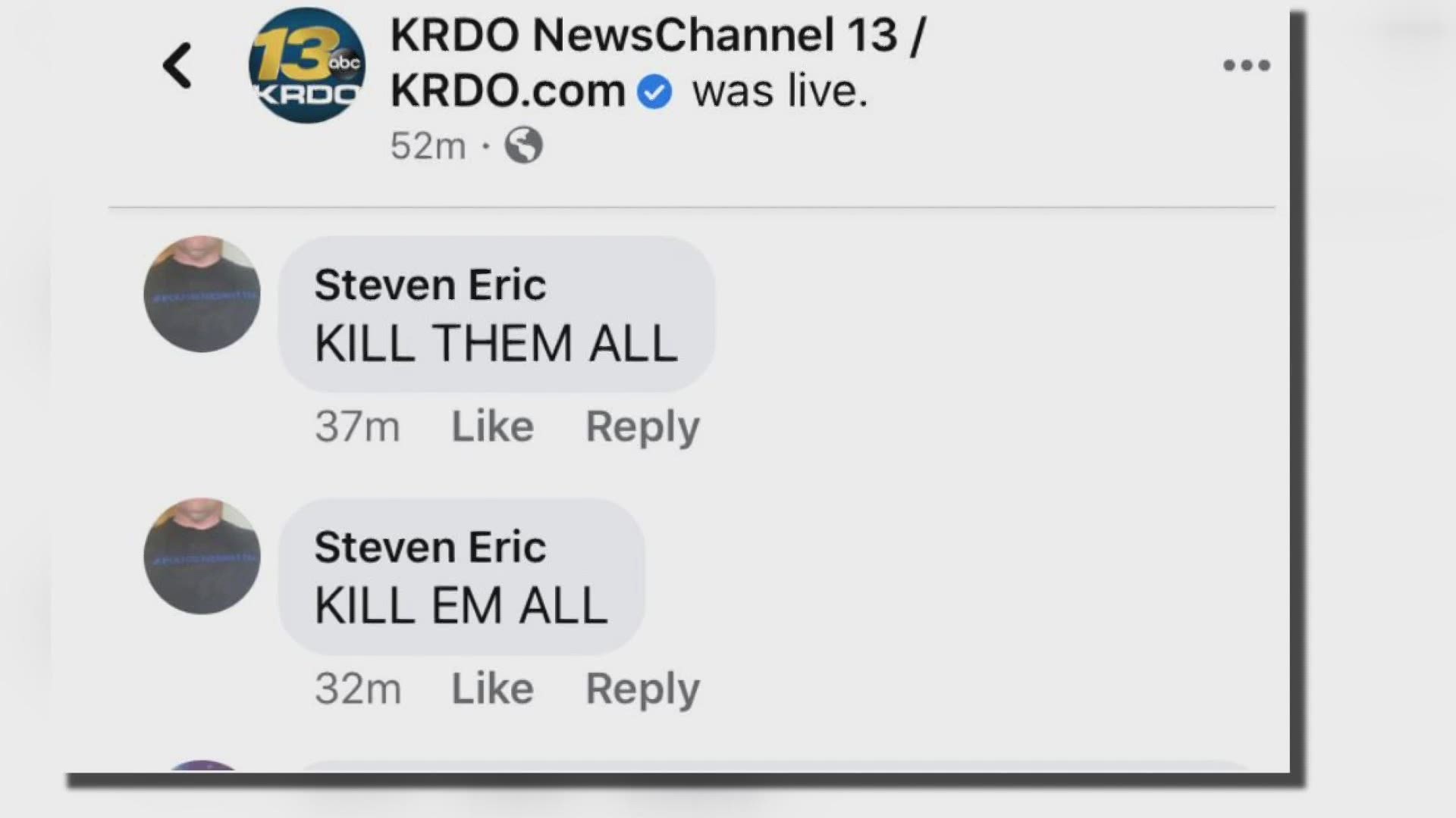 An anonymous KRDO viewer pointed out that two of the thousands of comments on the stream were allegedly posted by a Colorado Springs police officer.