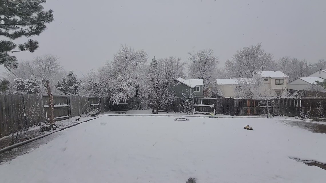 Snowfall in Aurora Colorado, video from behind and in front of the house