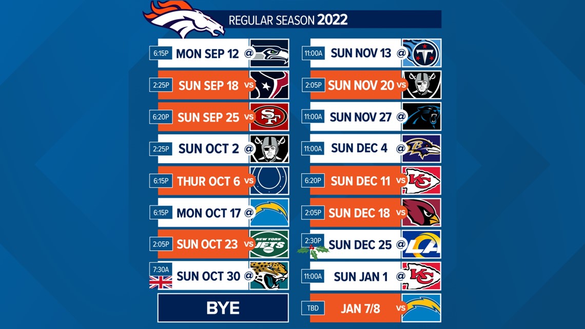 2022 Denver Broncos Season Schedule NFL Schedules Announced 9news