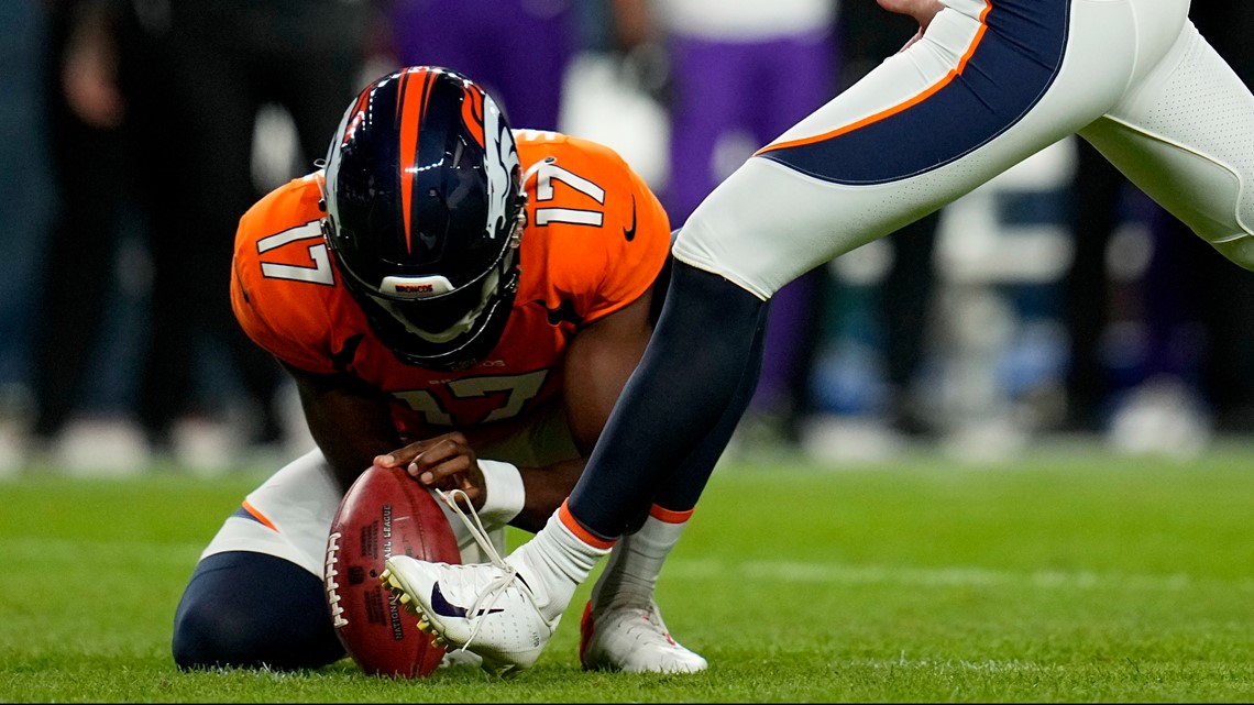 Denver Broncos punter Corliss Waitman warms up before a preseason NFL  football game against the Buffalo Bills in Orchard Park, N.Y., Saturday,  Aug. 20, 2022. (AP Photo/Adrian Kraus Stock Photo - Alamy