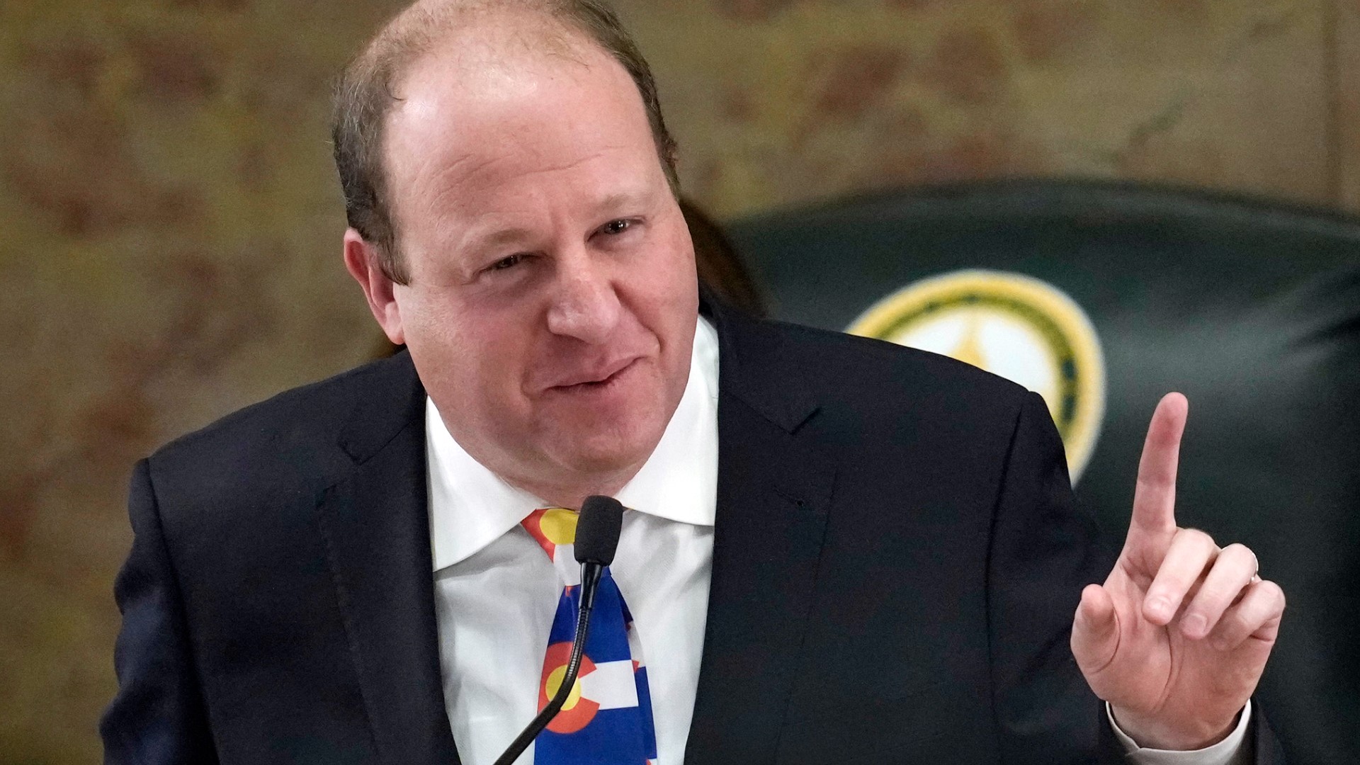 Colorado Governor Jared Polis is making announcement from the Governor’s Residence at Boettcher Mansion Carriage House. 