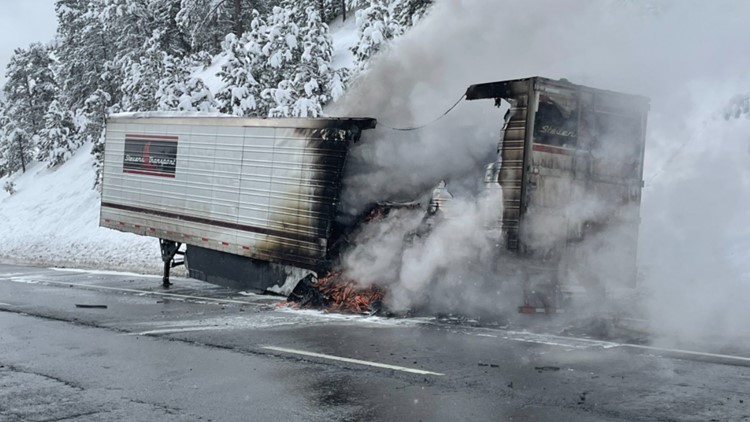 Semi trailer carrying carrots catches fire on I-70 near Evergreen