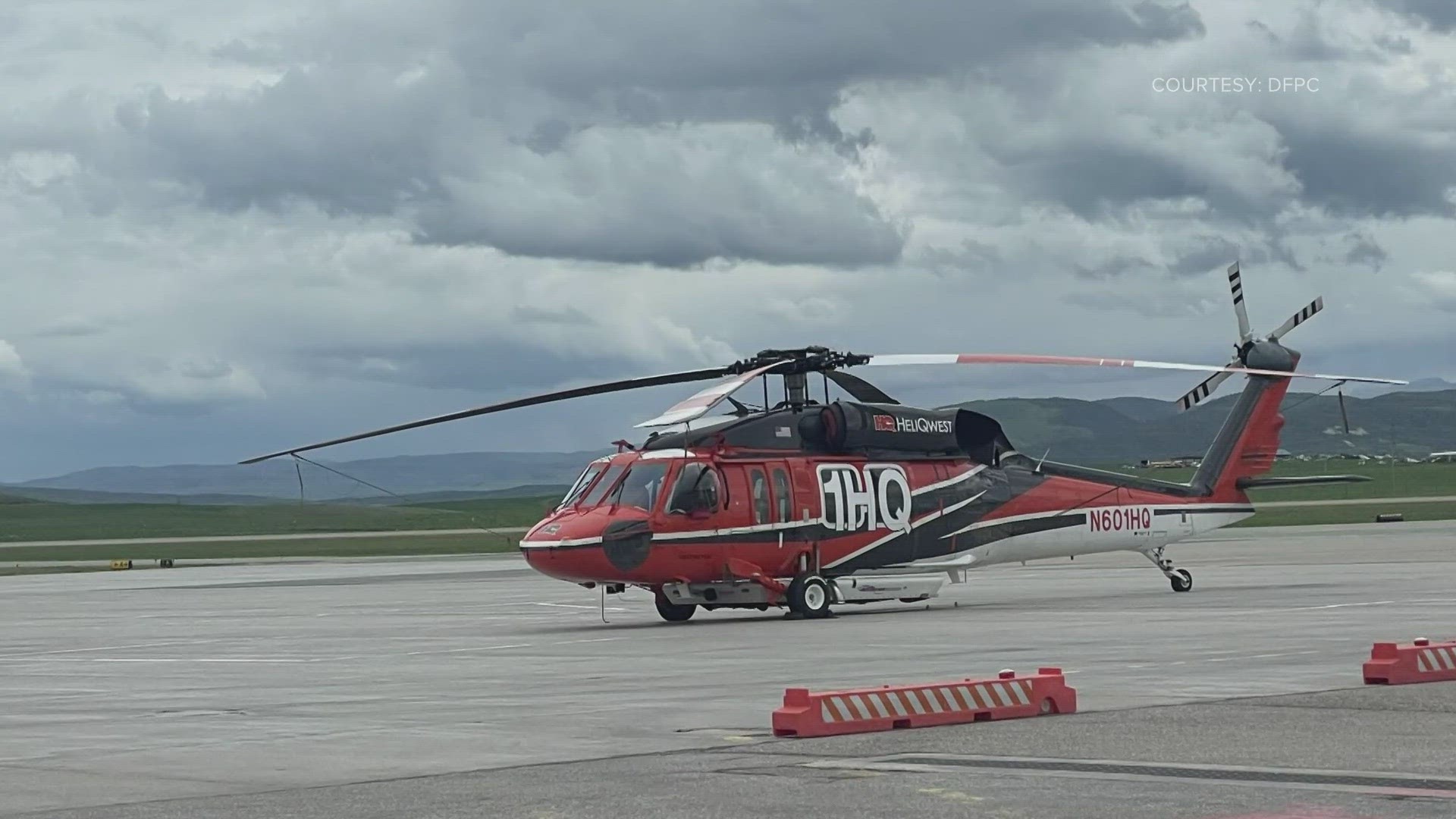 A Sikorsky UH-60A Black Hawk, able to carry 9,000 pound water drops, will park on the tarmac of the Yampa airport, on-call for statewide emergencies.