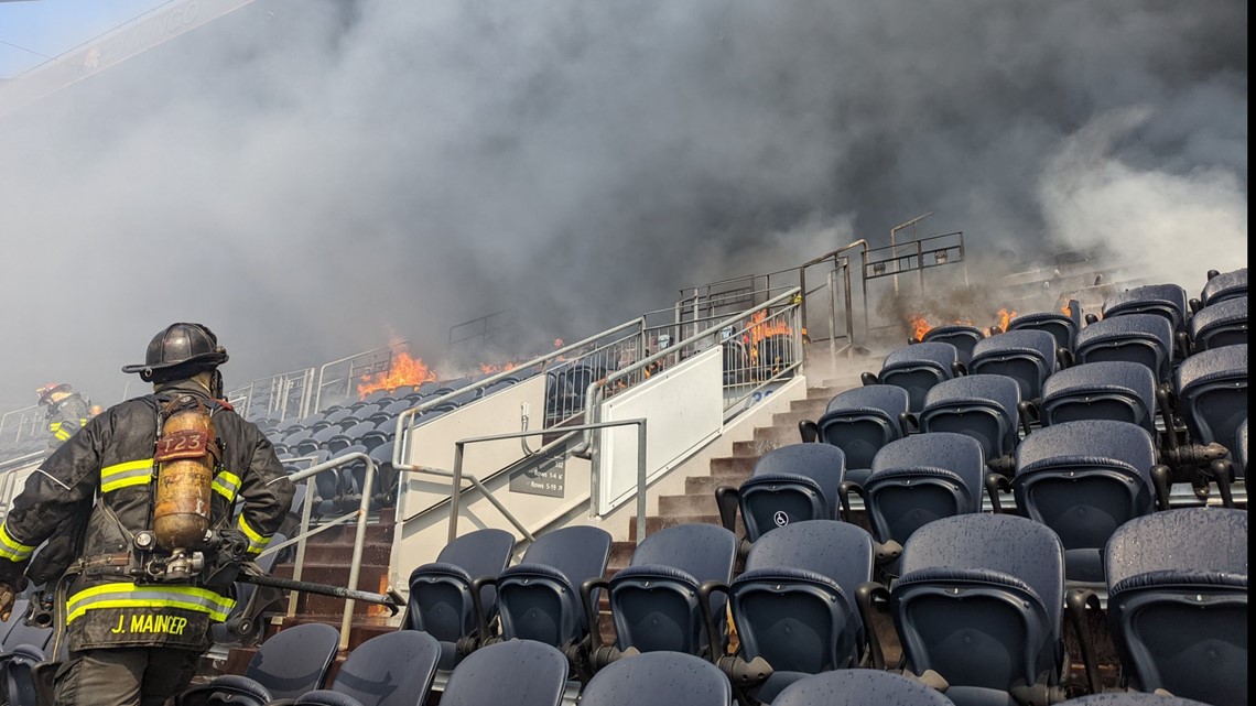 None injured in bizarre fire at Broncos' Mile High Stadium