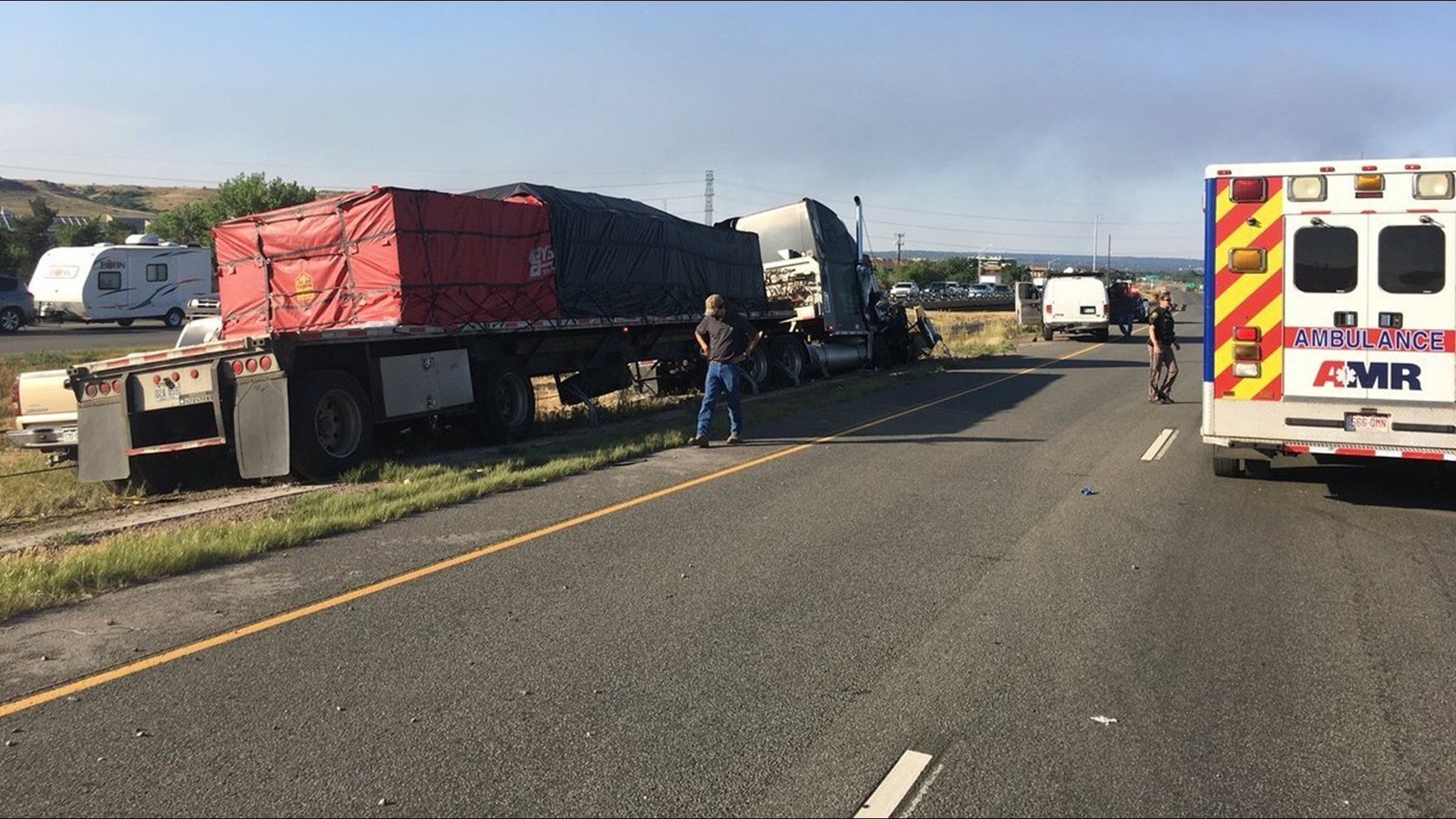 Huge crash shuts down I-70 East at Colfax | 9news.com