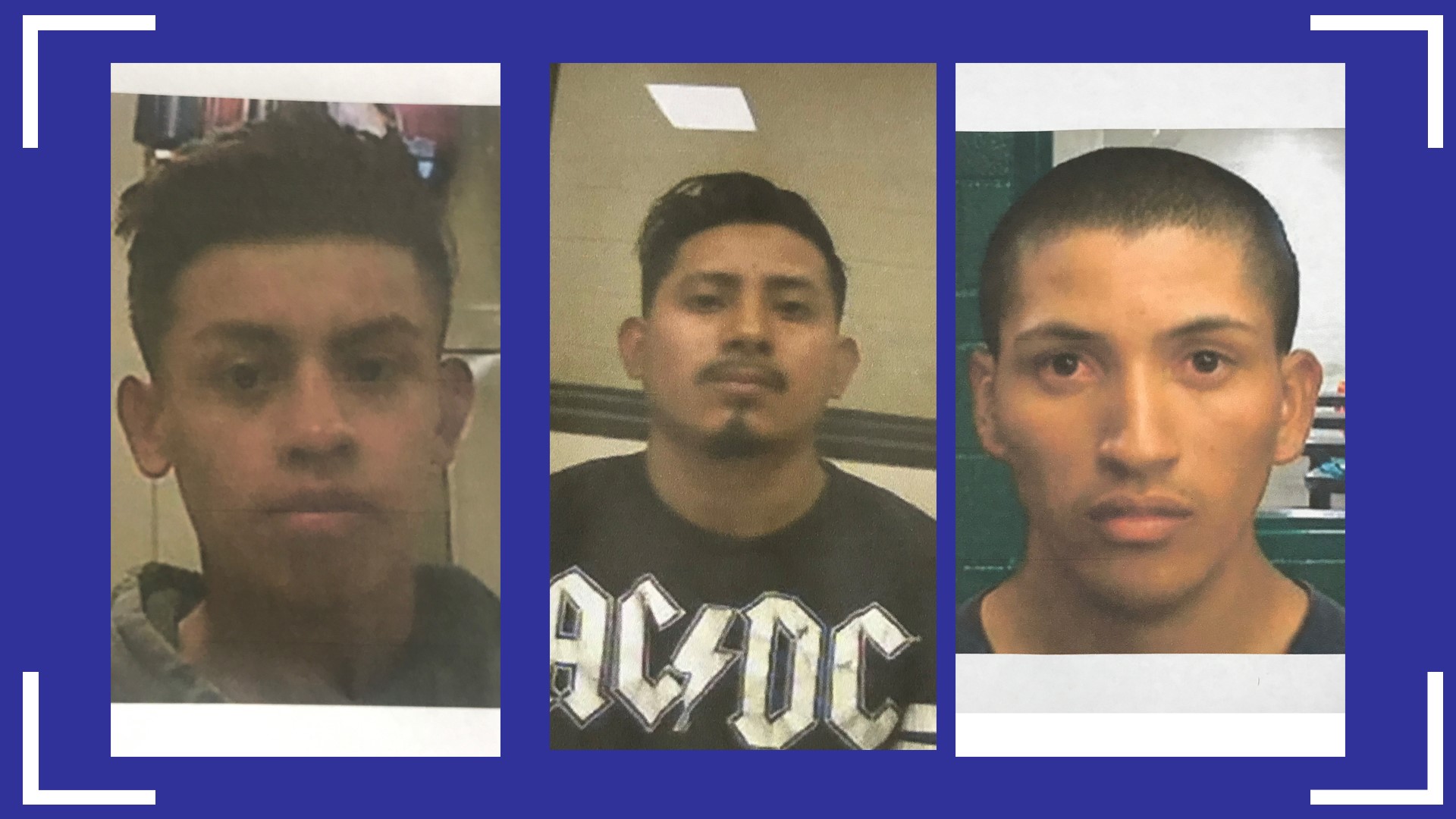 Amilcar Aguilar-Hernandez, 33, Douglas Amaya-Arriago, 18, and Carlos Perez-Rodriguez, 18, are on the run after escaping from the Aurora ICE facility.