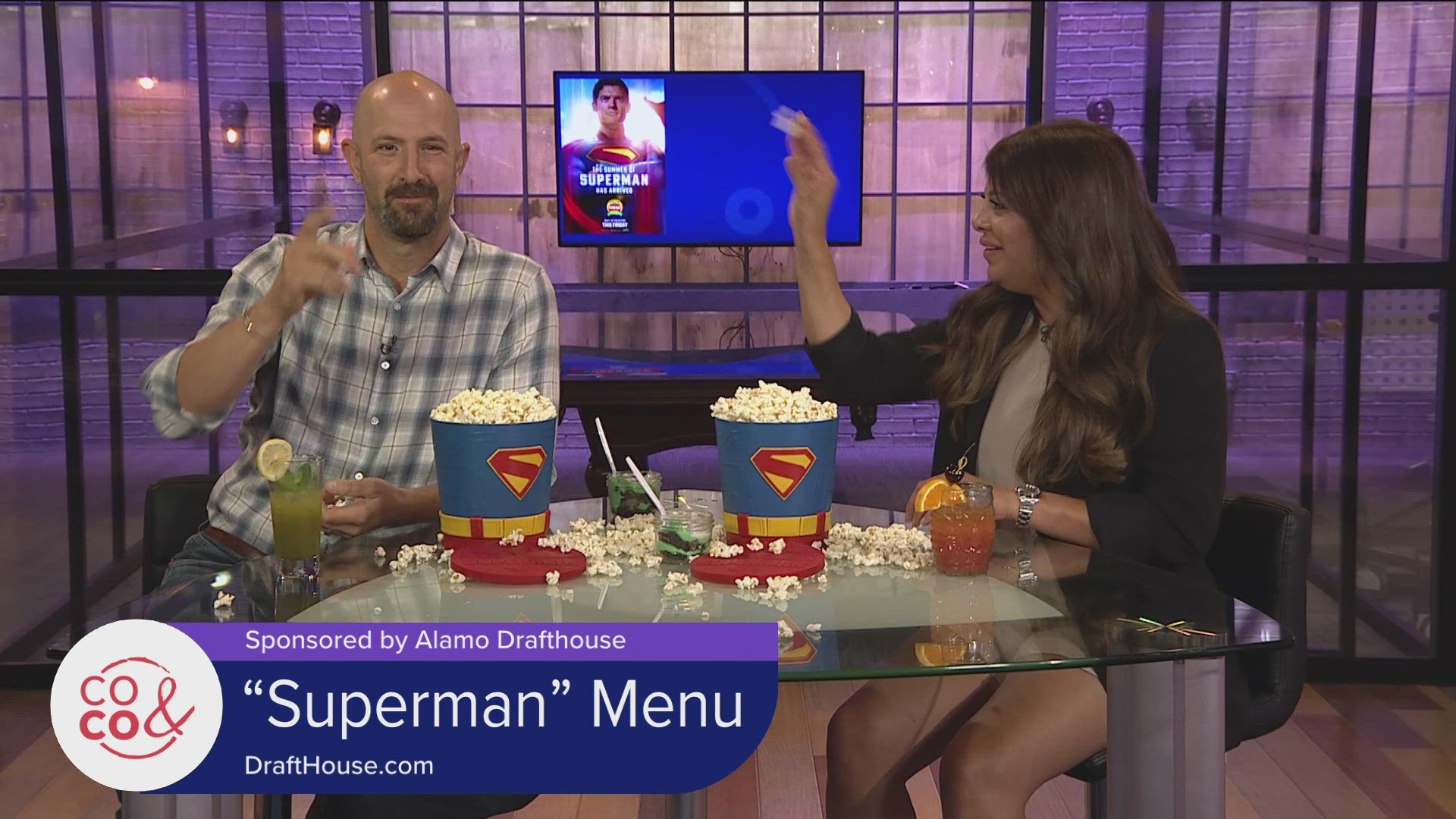 Check out the new Superman Menu at Alamo Drafthouse! Pick up the cool Superman popcorn bucket while you're there. Drafthouse.com for tickets, showtimes and menus. 