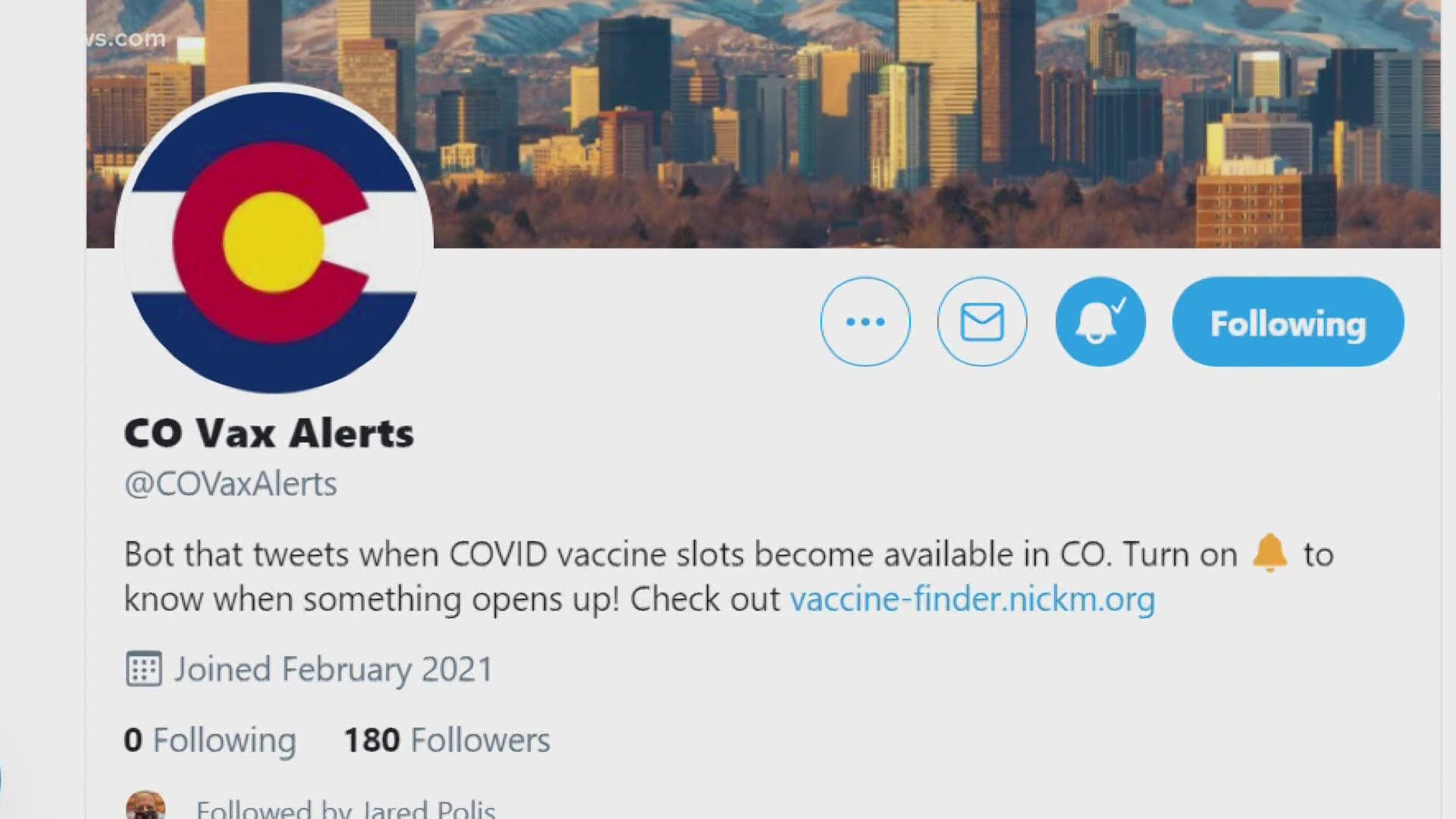 The Twitter account, @COVaxAlerts, automatically tweets when a vaccine appointment in Colorado becomes available.