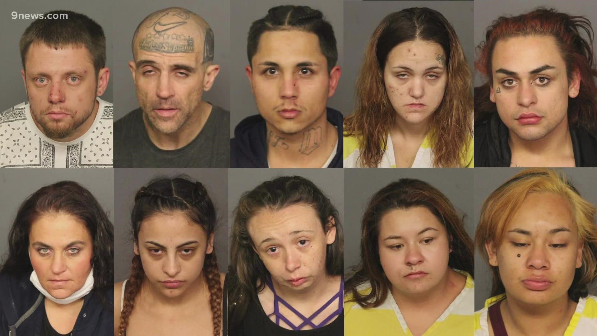 The suspects face a total of 91 counts in a series of crimes to support their drug habits, according to the Denver District Attorney's Office.