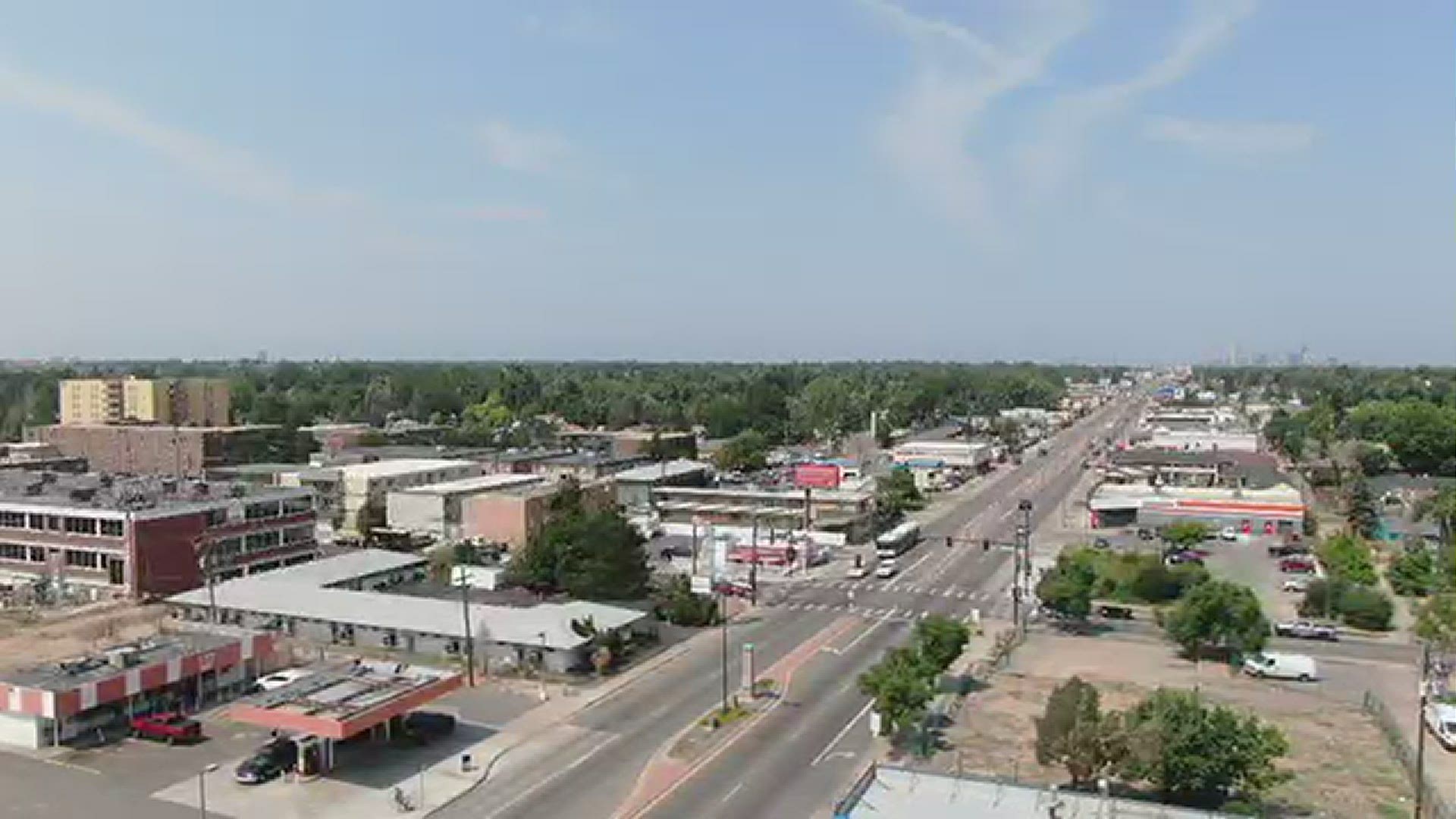 Raw video of the 9NEWS drone flying over East Colfax Avenue and Yosemite Street, which is one of Denver's five crime hot spots per the police department.