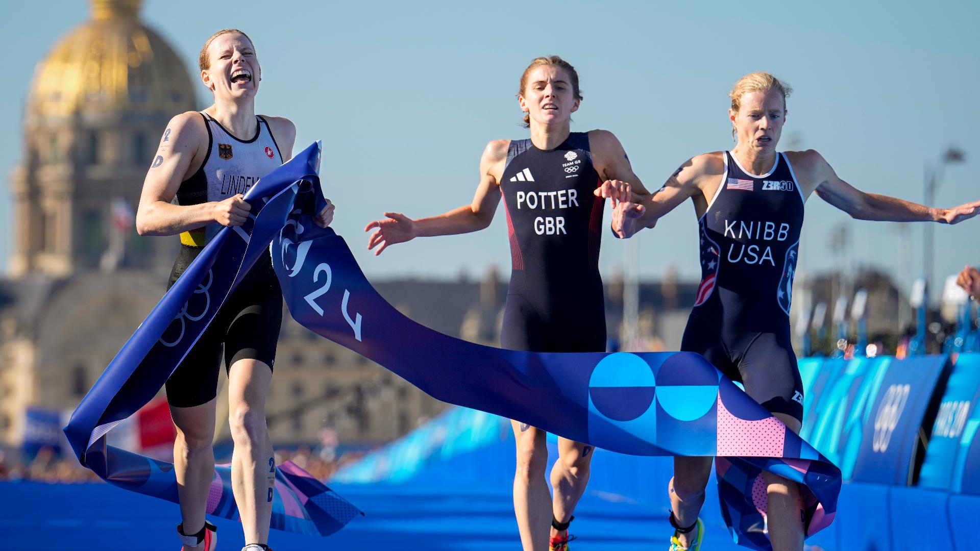 US wins Olympics mixed relay triathlon silver after photo finish