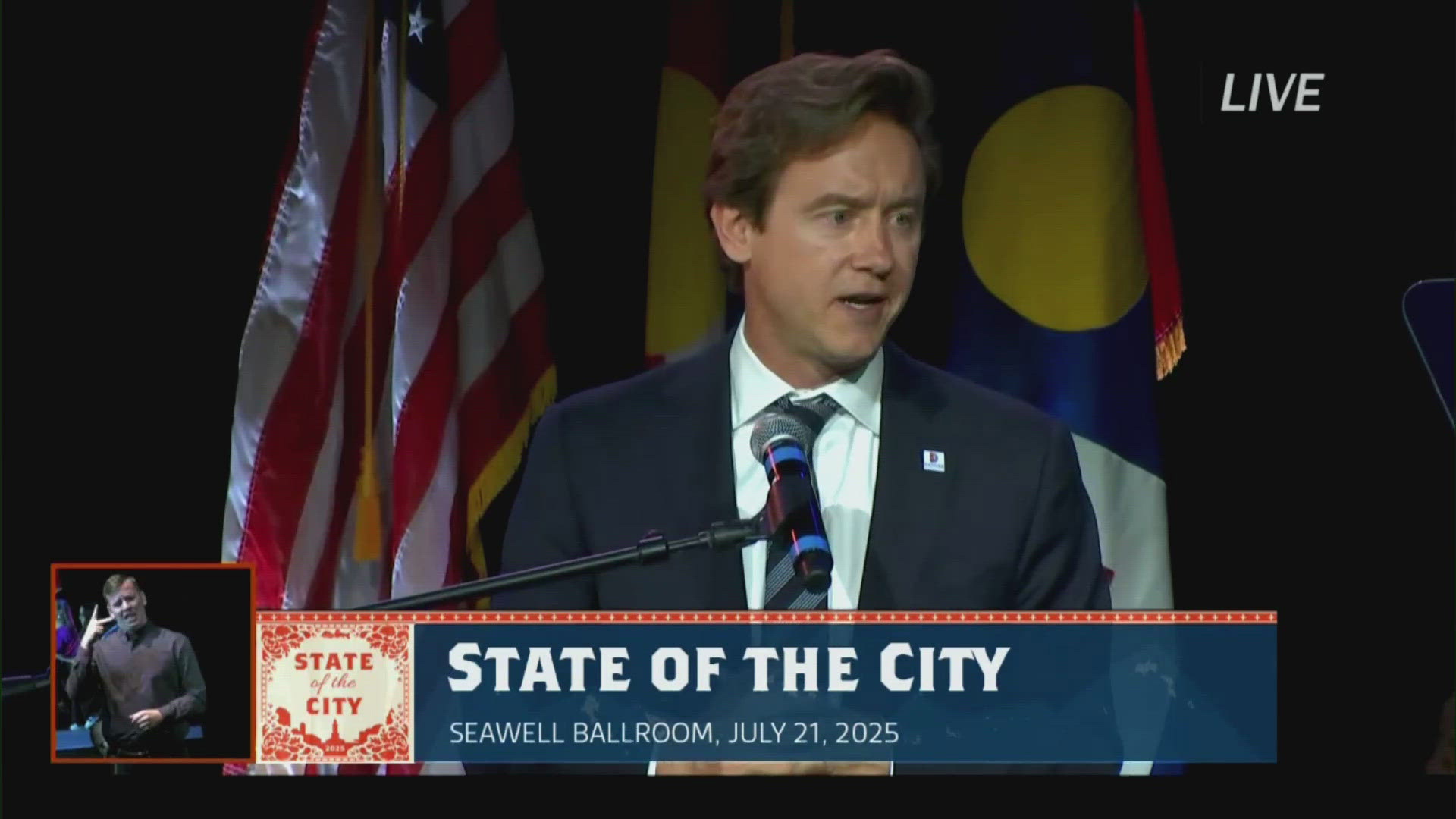 Denver Mayor Mike Johnston gave the address at 6 p.m. on Monday.