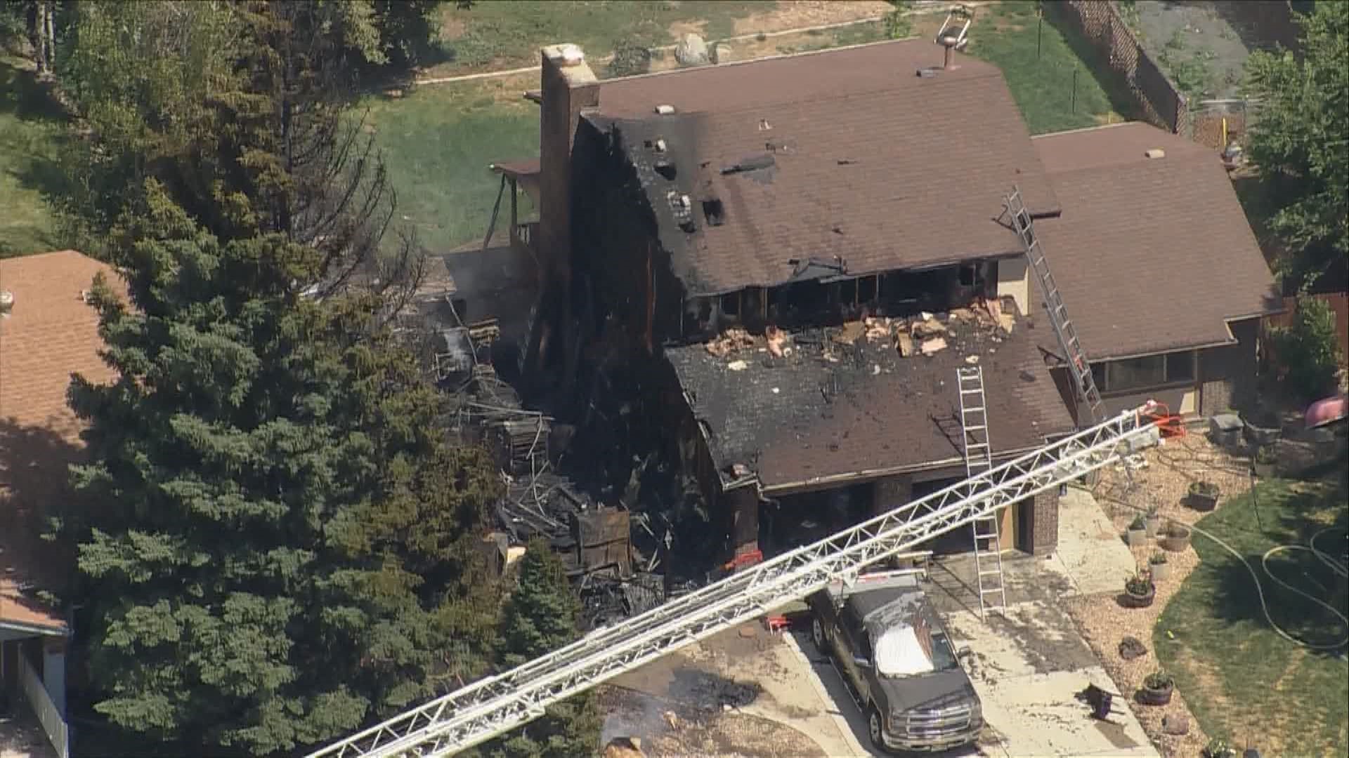 Two homes burned in a fire in north Arvada on Thursday afternoon. Sky9 went over the scene.