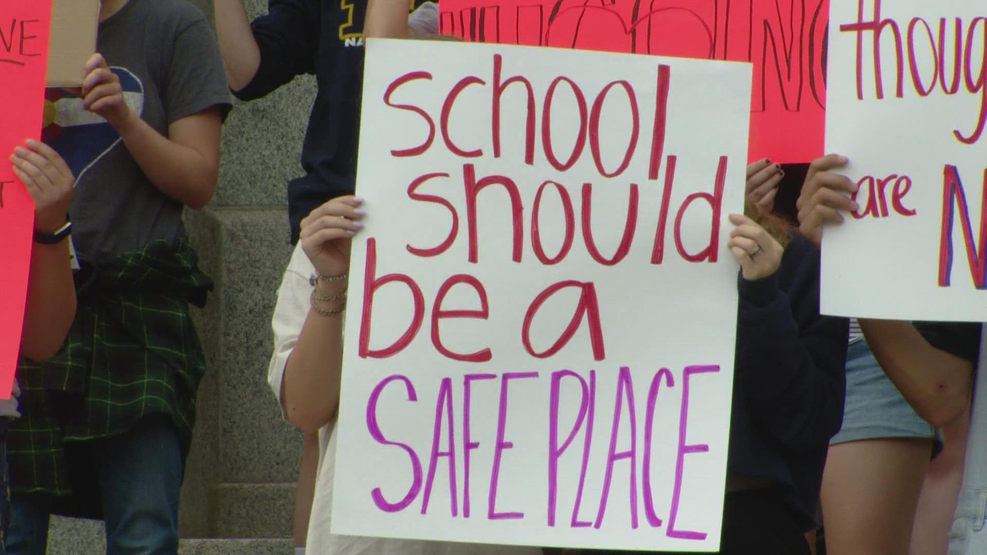 Students in Denver protest for gun reform in honor of the elementary students and teachers who were killed in the Uvalde school shooting.