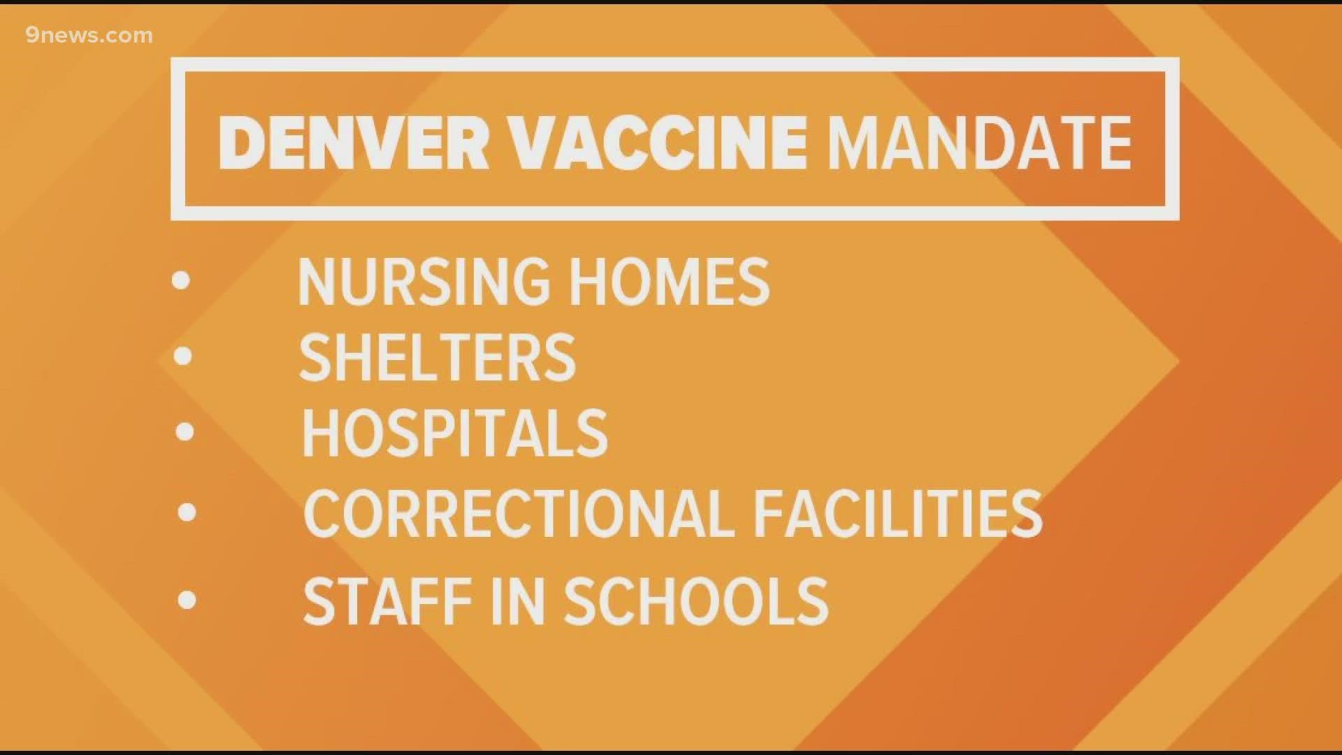 Mayor Michael Hancock says the city will mandate all city employees and private sector workers in high-risk settings be vaccinated against COVID-19 by Sept. 30.