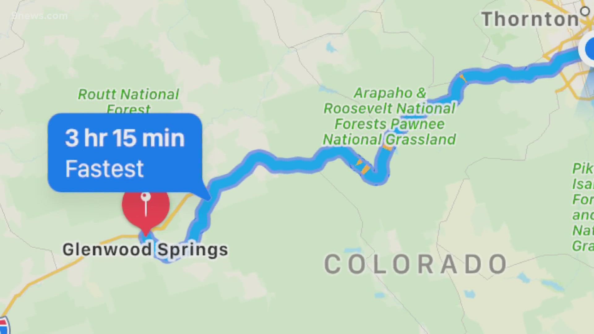 On Monday, Google Maps didn't show detour CDOT suggests to get to and from Glenwood Springs.