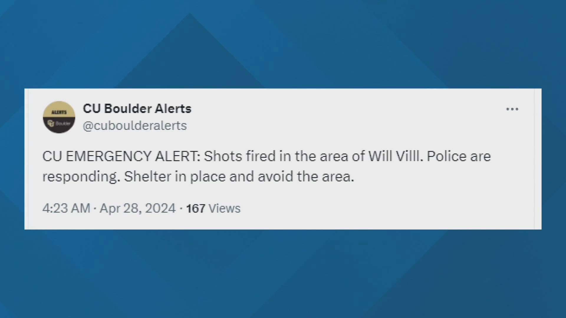 The reported shooting in the parking lot of Weber Hall on the Williams Village Campus led to a shelter-in-place order Sunday morning.