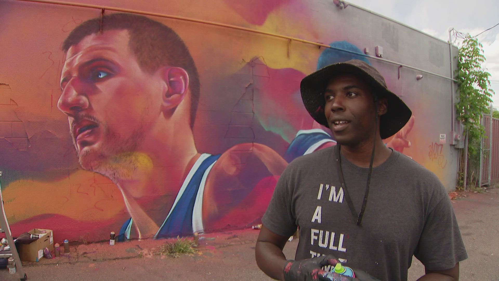 Local Denver artist, Detour Evans, says he wanted to do this piece to celebrate the Nuggets making the finals.