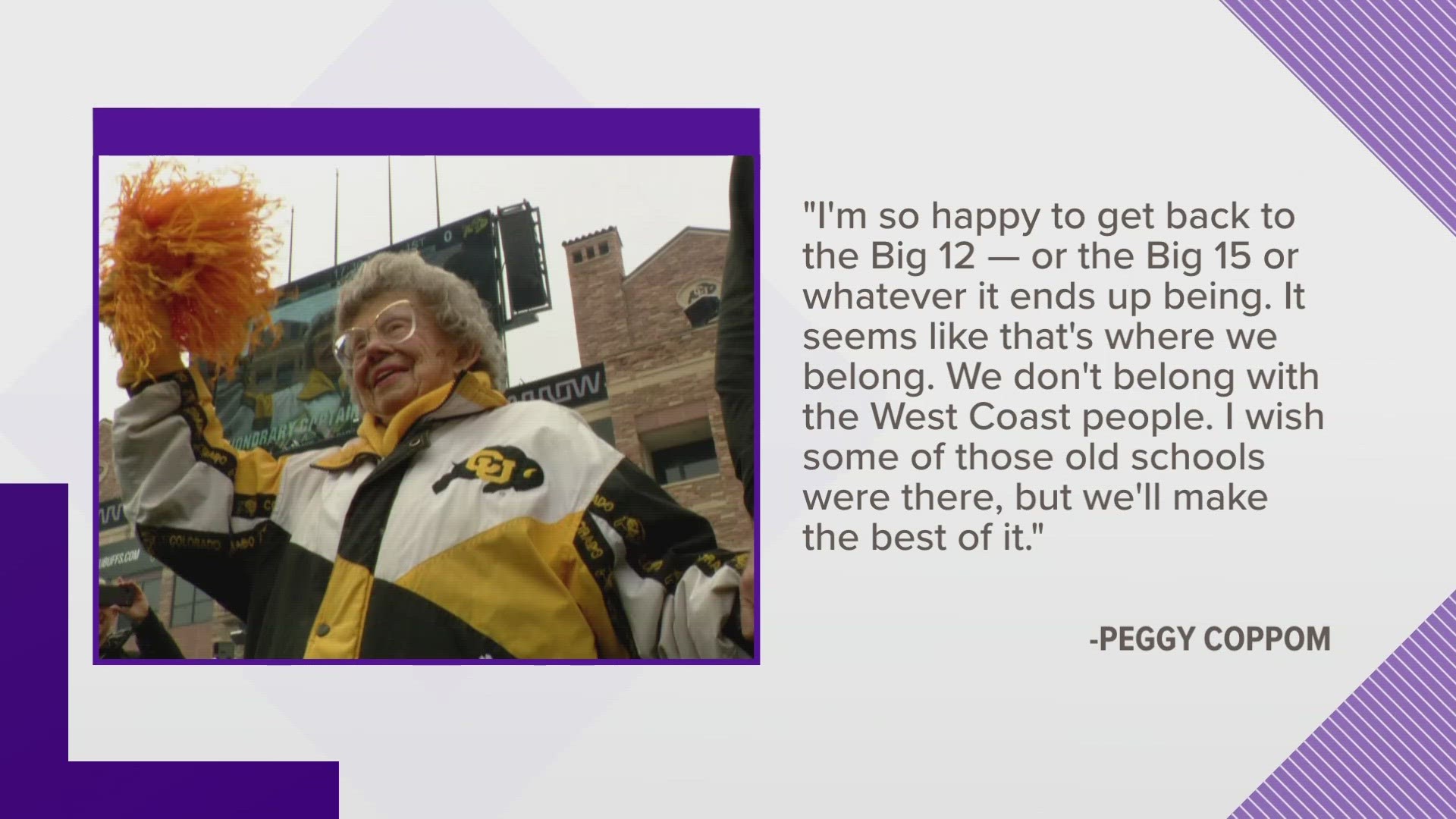 Peggy Coppom, who's missed only a couple CU football games since 1966, said Thursday was a good day to be a fan.
