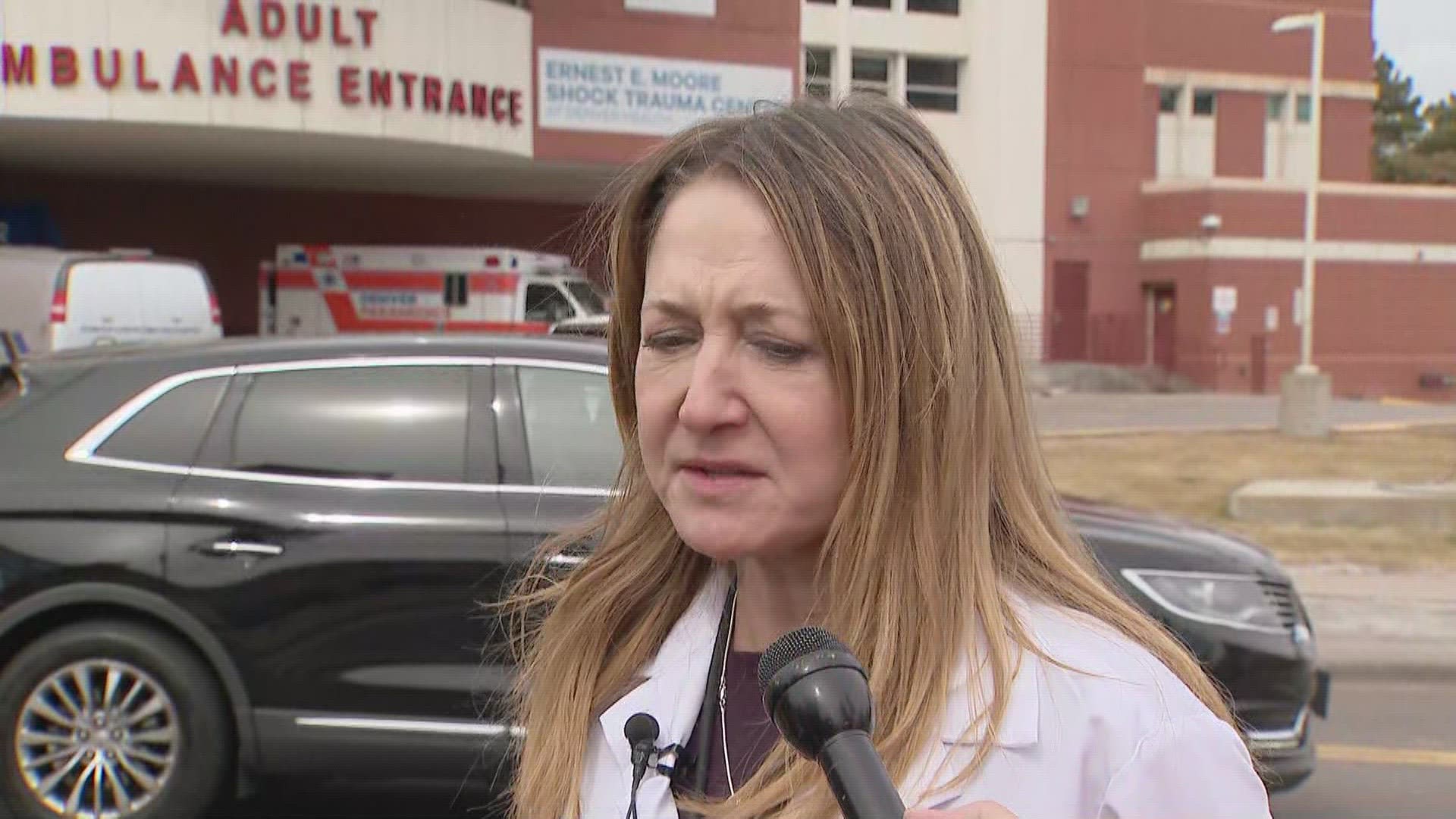 Denver Health Chief Medical Officer Dr. Connie Savor Price provides an update on two East High School staff members shot on March 22 in Denver.