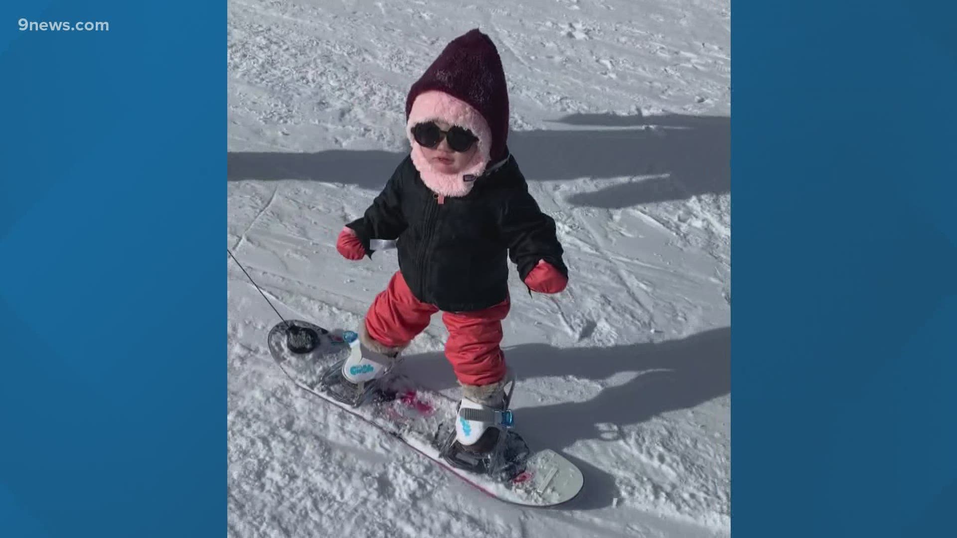 Mom Victoria Hock said this was Rosalie's first time snowboarding. The video was taken at Monarch.