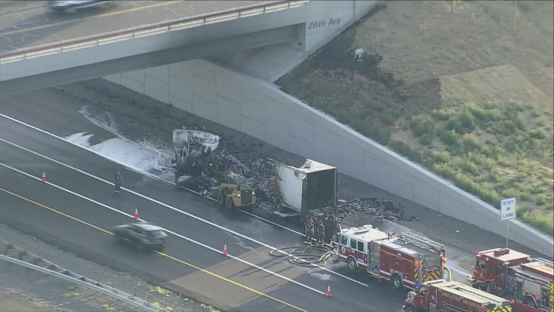 VIDEO: Semi truck burned out after fire on Colorado highway | 9news.com