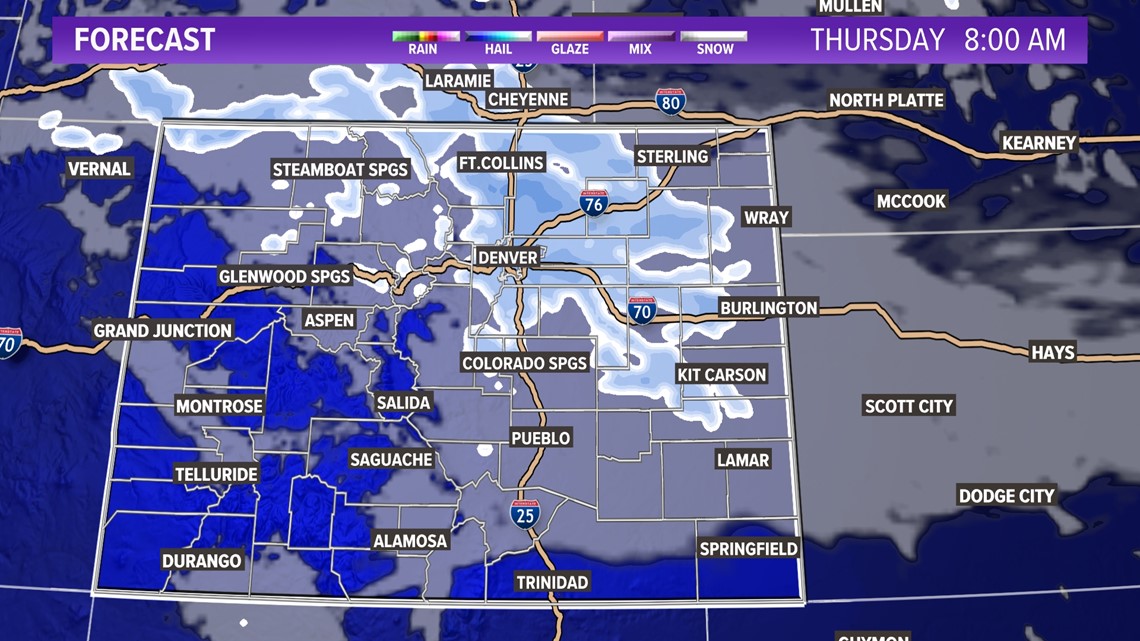 Lebih banyak salju datang ke Denver pada hari Kamis