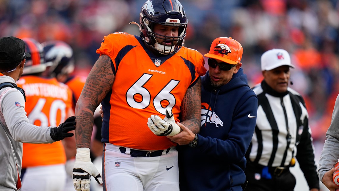 September 22, 2019: Denver Broncos offensive tackle Dalton Risner #66 in  the rain during the NFL Football game between the Denver Broncos and the  Green Bay Packers at Lambeau Field in Green