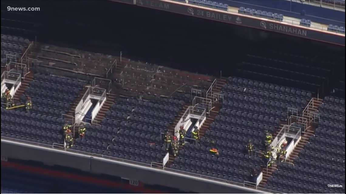 Fire Burns Seats Inside Of Empower Field At Mile High