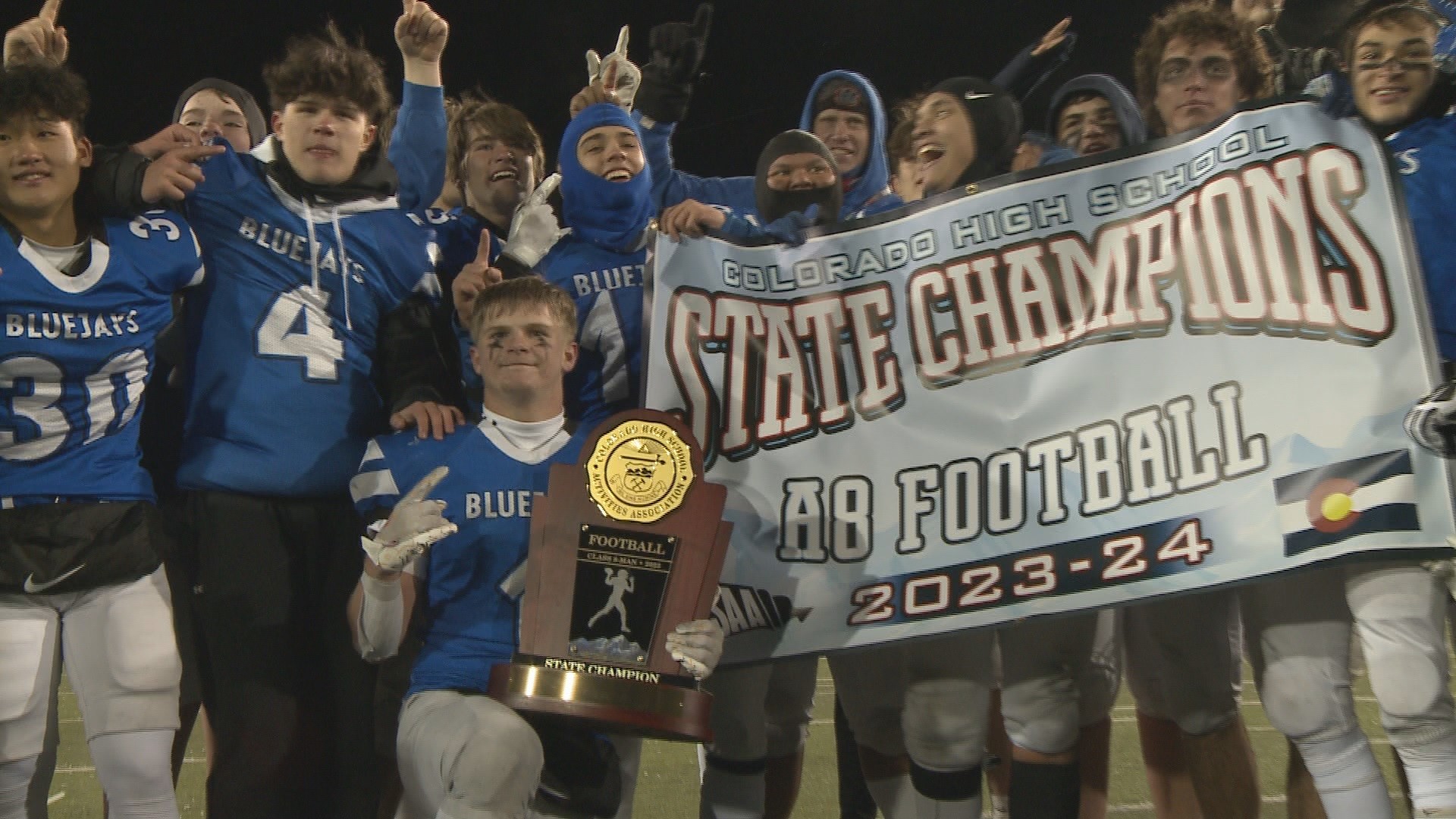 The Bluejays are state champions for the first time after blanking the Bulldogs in the 8-man football title game.