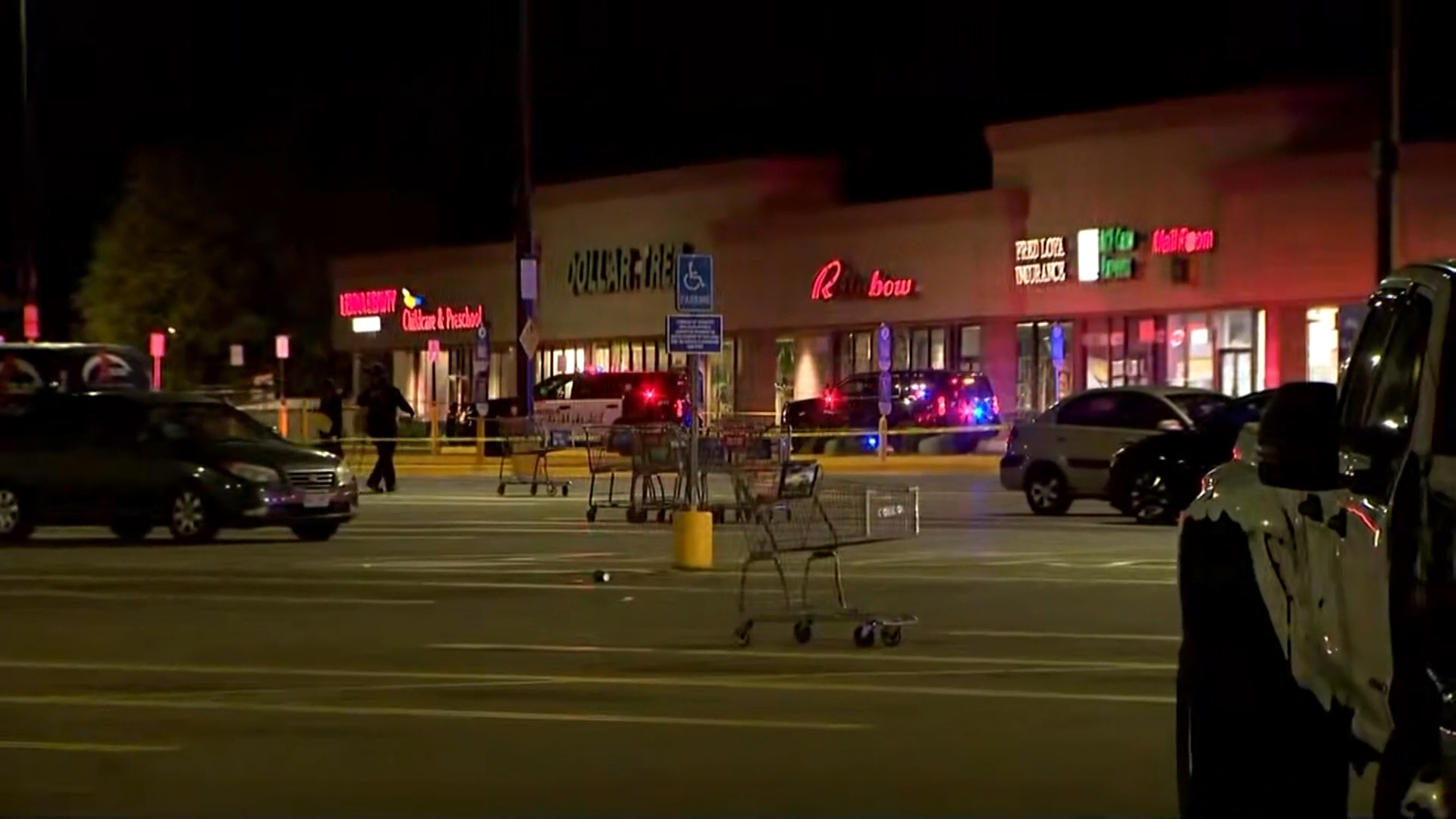 One person was killed and two others injured in a shooting in a shopping center parking lot in Aurora Wednesday night, police said.