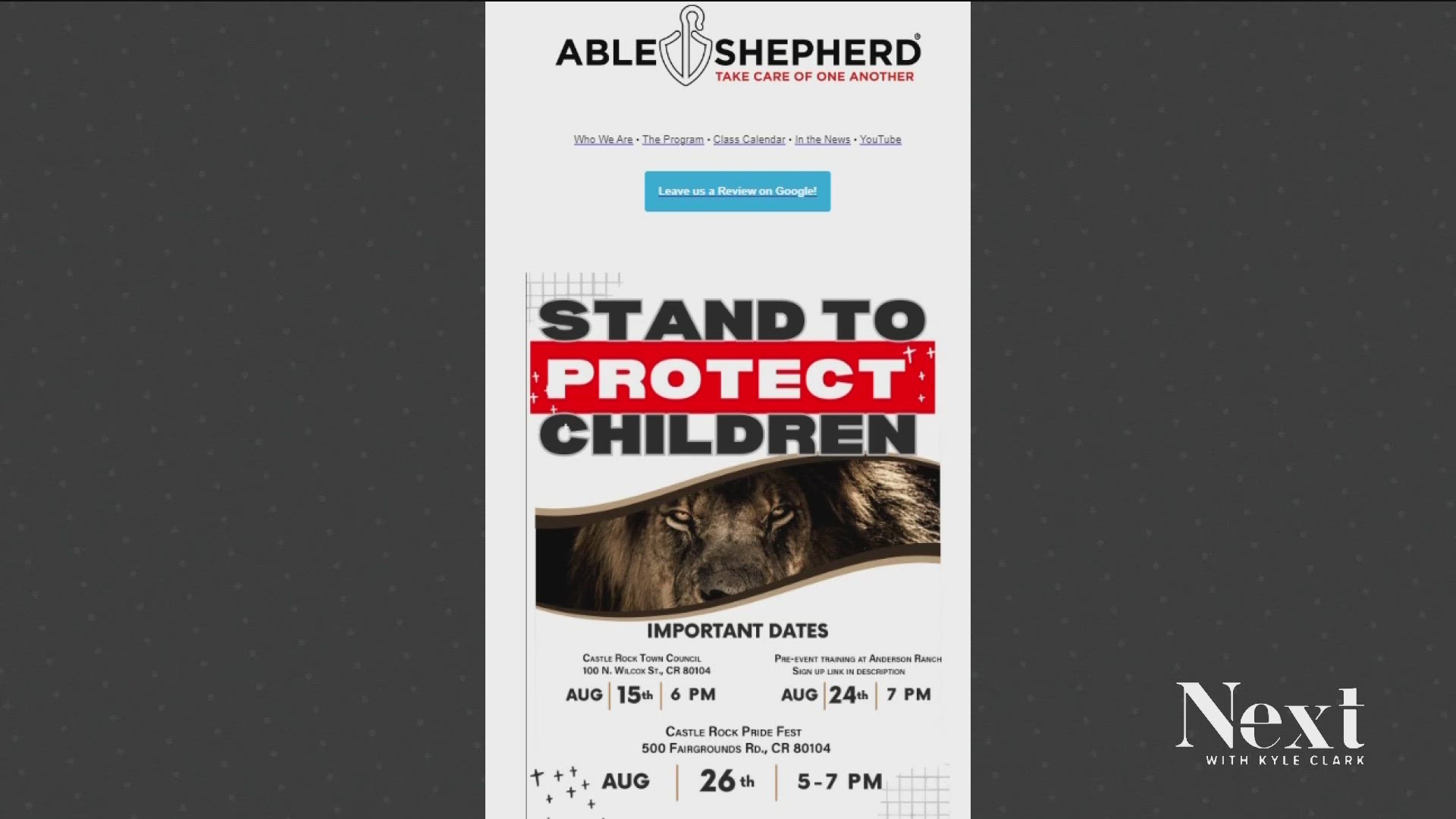 Able Shepherd will no longer be working with the Arapahoe County Sheriff's Office as planned during the Safety in Faith event.