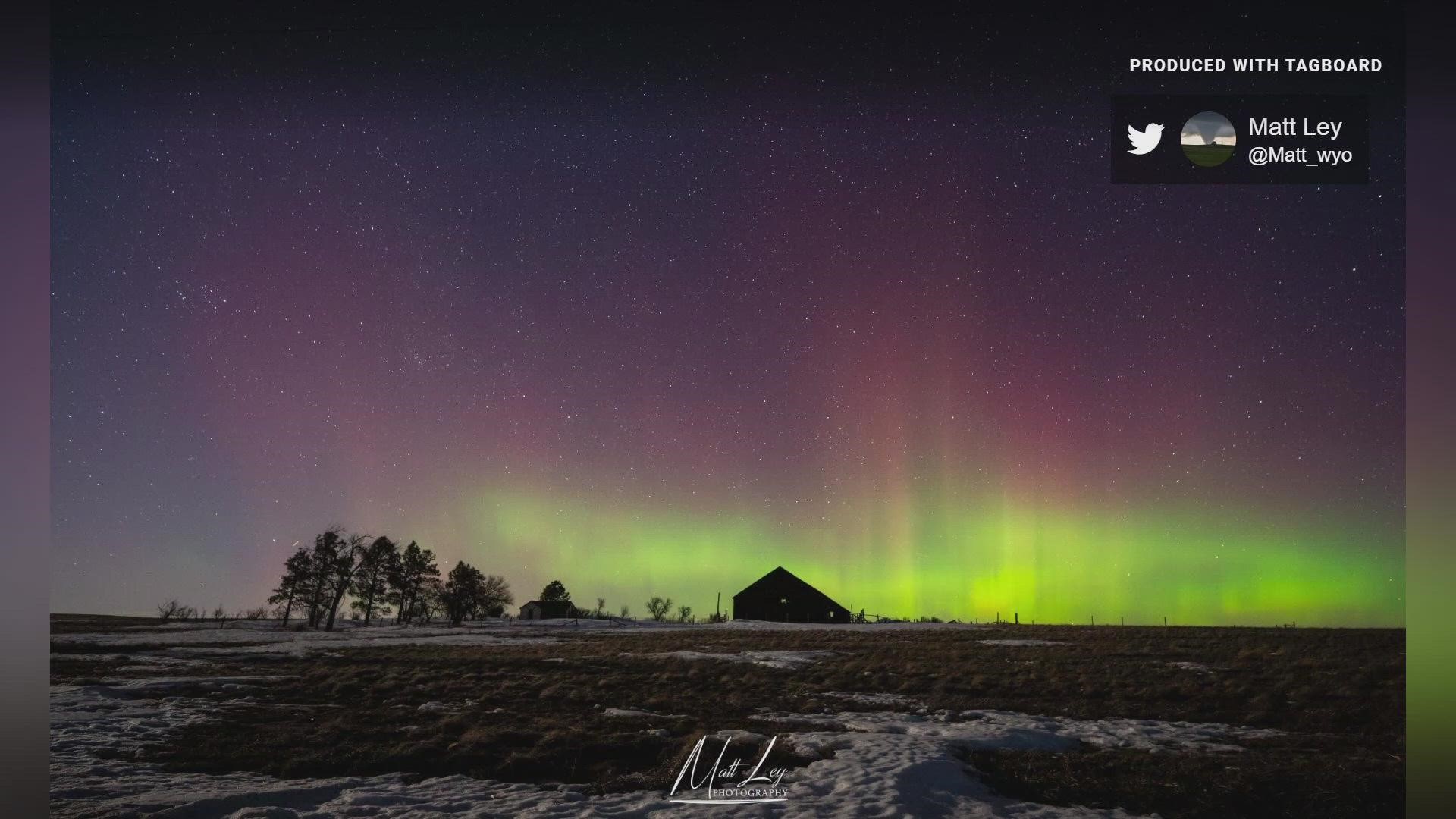 Pictures of the Northern Lights were captured in northern Colorado and southern Wyoming on Sunday night.