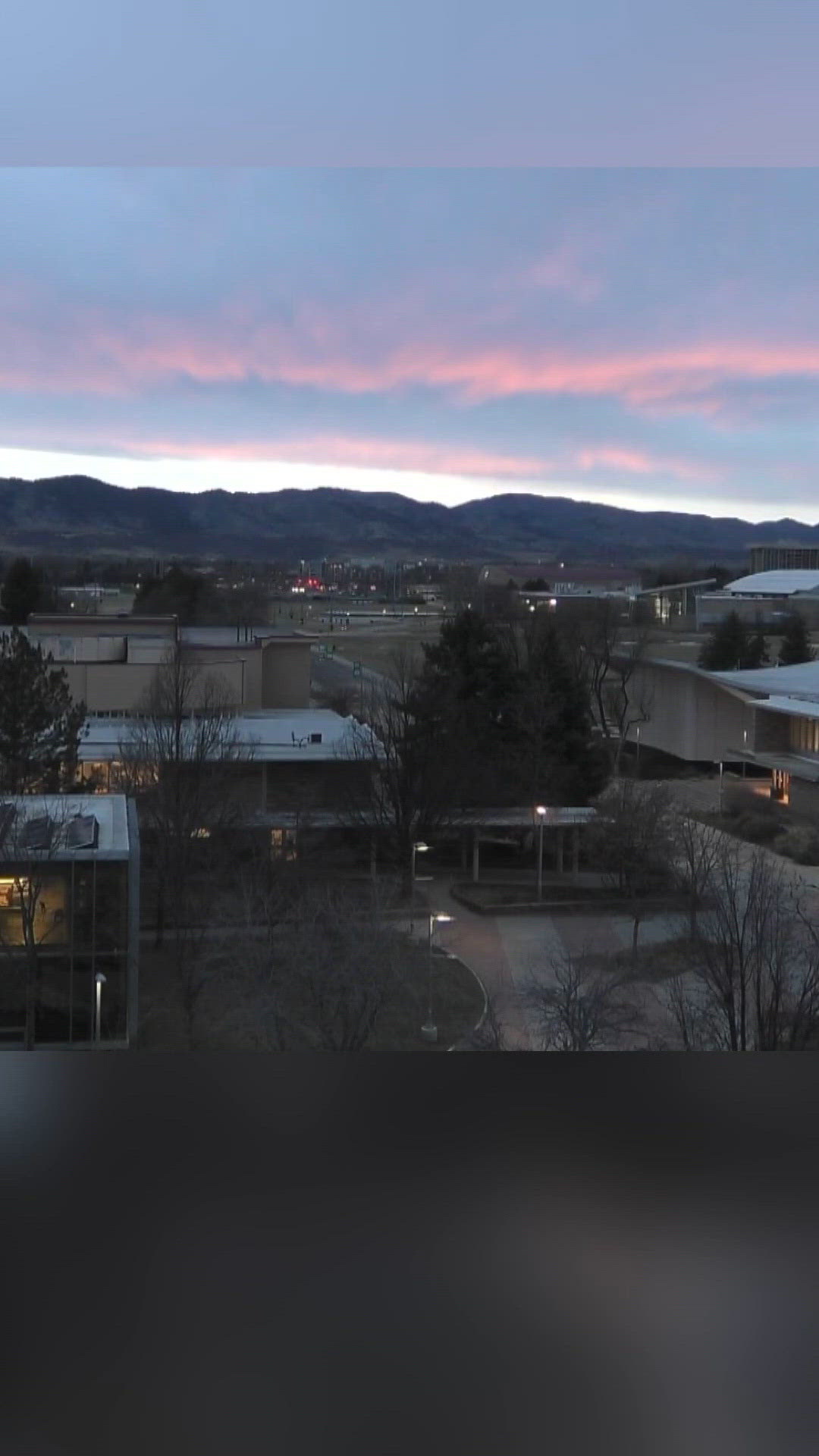 Beautiful colors in the sky over FoCo as the sun sets over the Colorado State University campus.