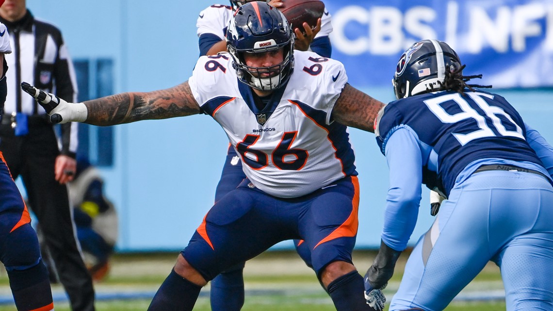 Denver Broncos wide receiver Tyrie Cleveland (16) plays against the  Tennessee Titans during the first half of an NFL football game Sunday, Nov.  13, 2022, in Nashville, Tenn. (AP Photo/Mark Zaleski Stock